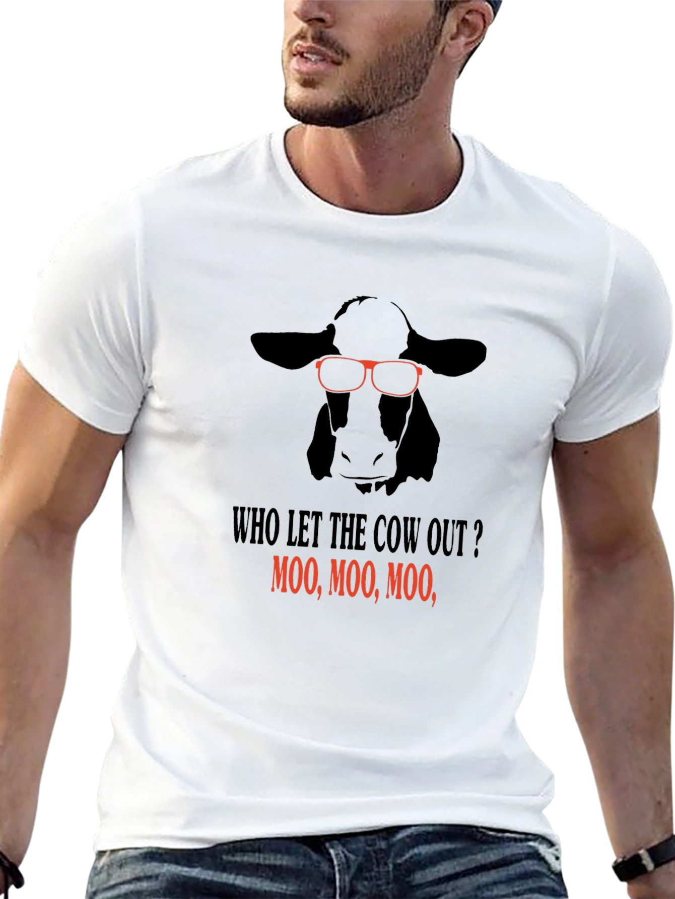 Black Funny Cow T-Shirt - Who Let the Cow Out? Tee view 13