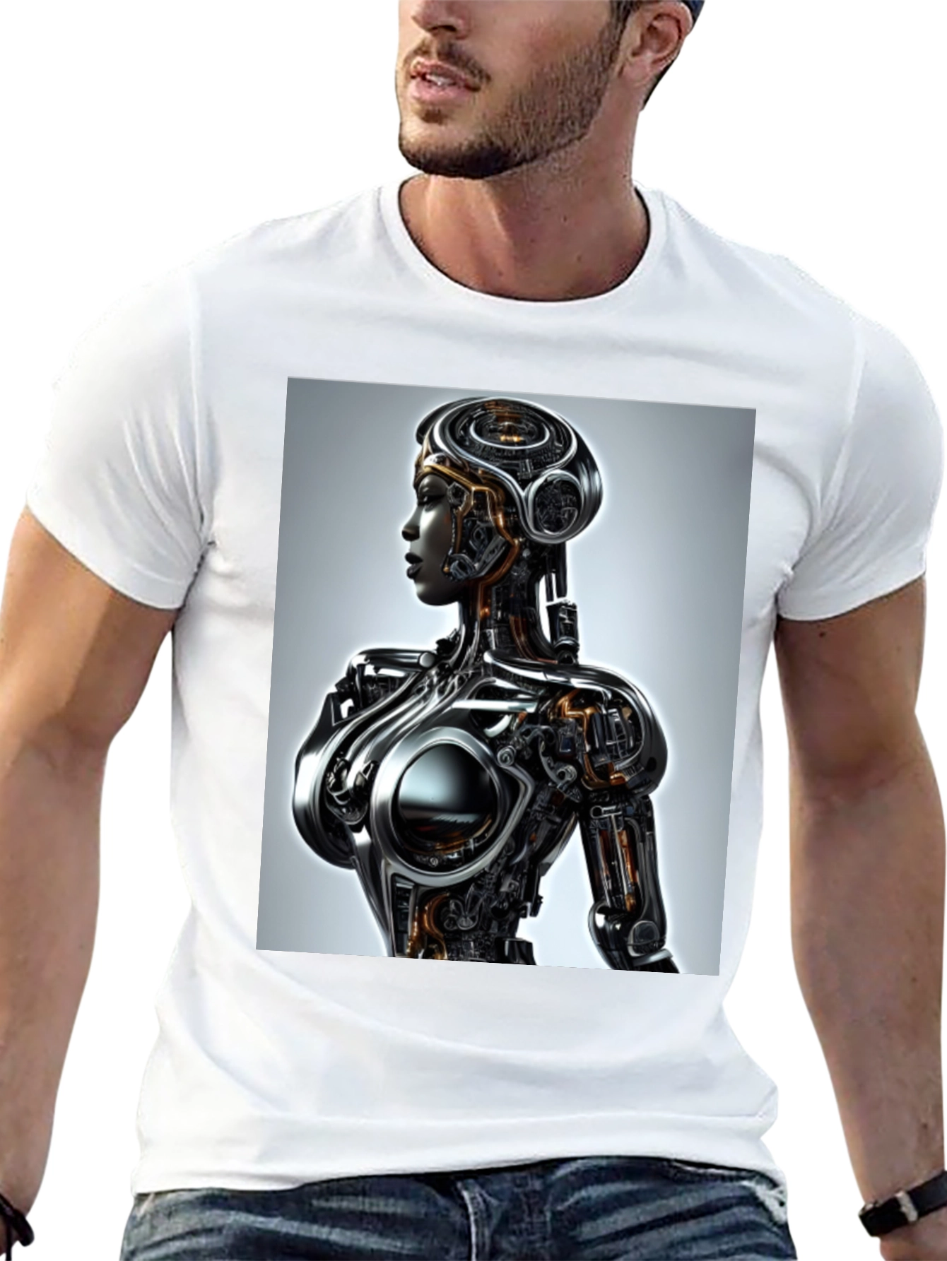 Black Futuristic Robot Woman Graphic Tee - Black view 13