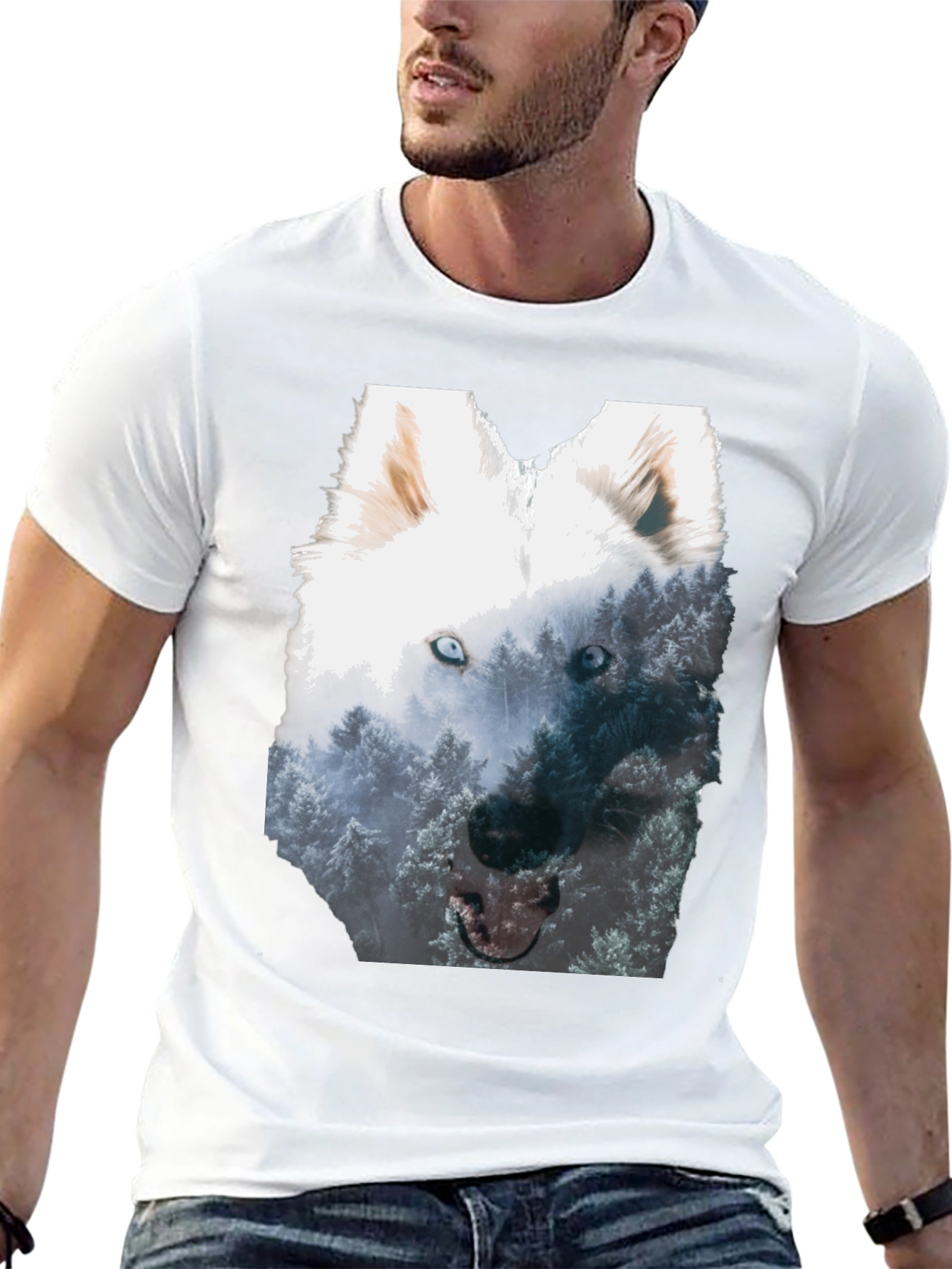 Black Wolf Forest Graphic Tee - Black Cotton Blend view 13