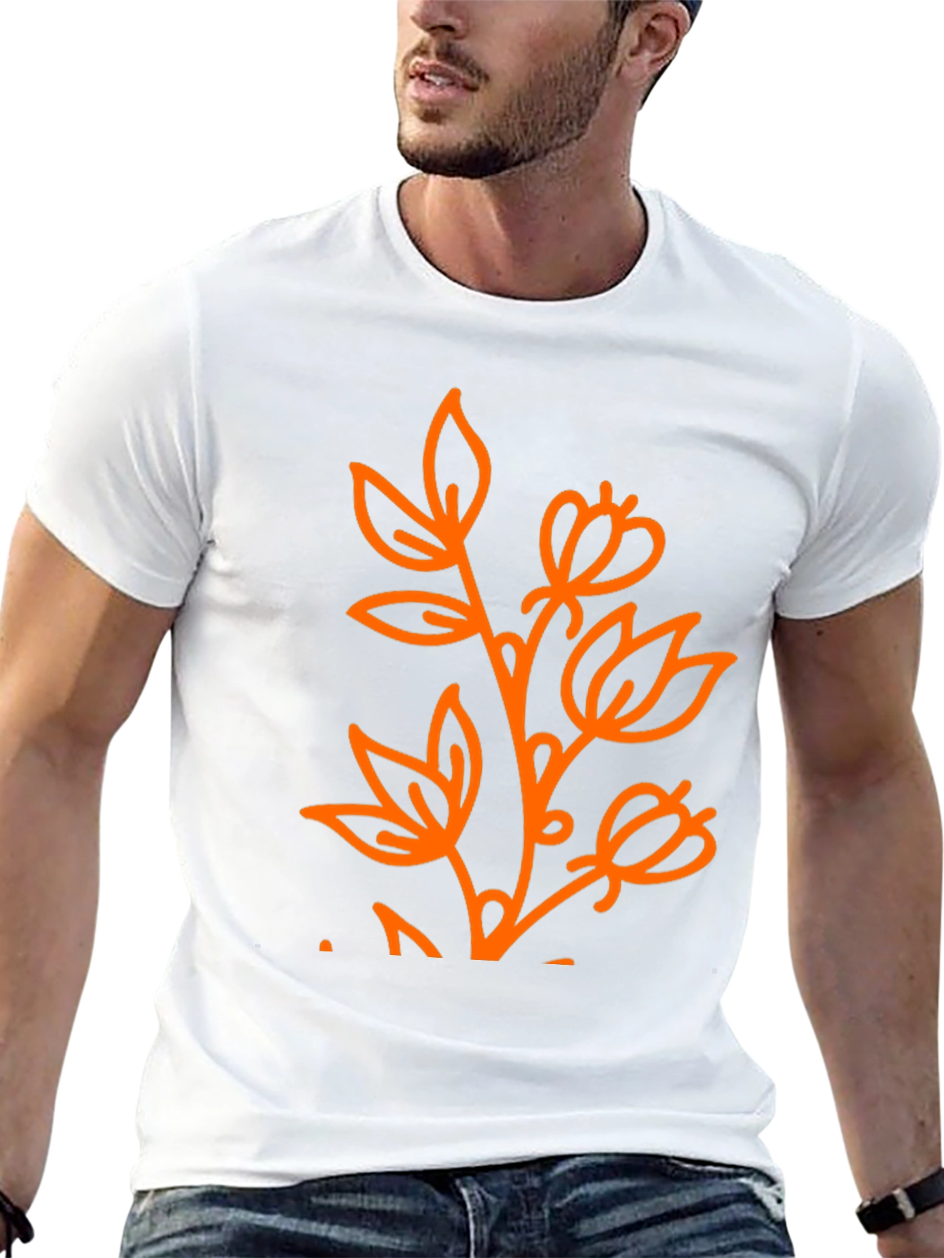 Black Black T-Shirt with Orange Floral Design view 13