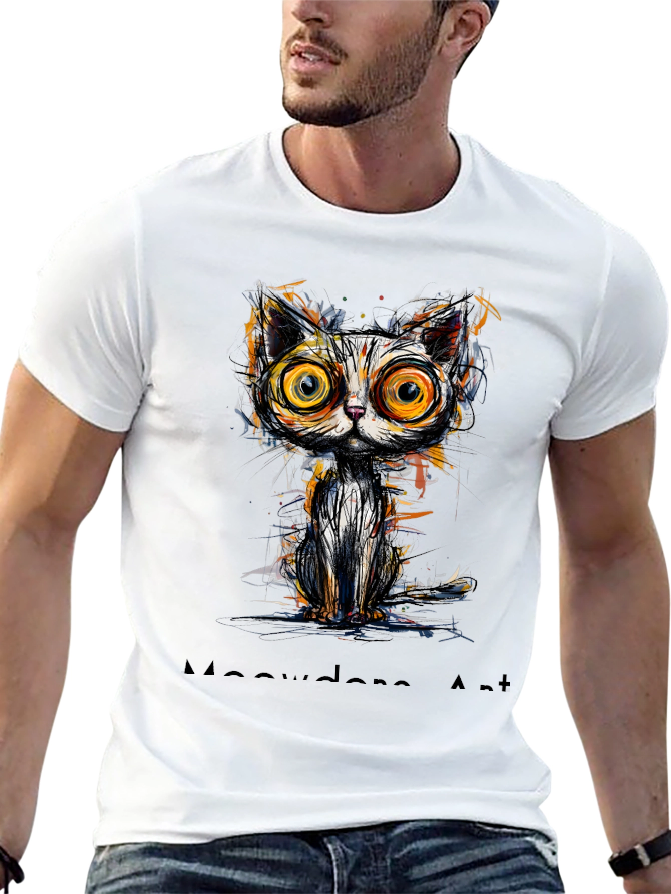 Black Abstract Cat Graphic Print Black T-Shirt view 13