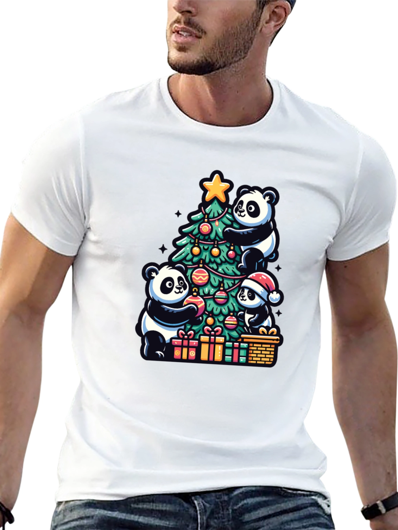 Black Panda Christmas T-Shirt - Holiday Festive Wear view 13