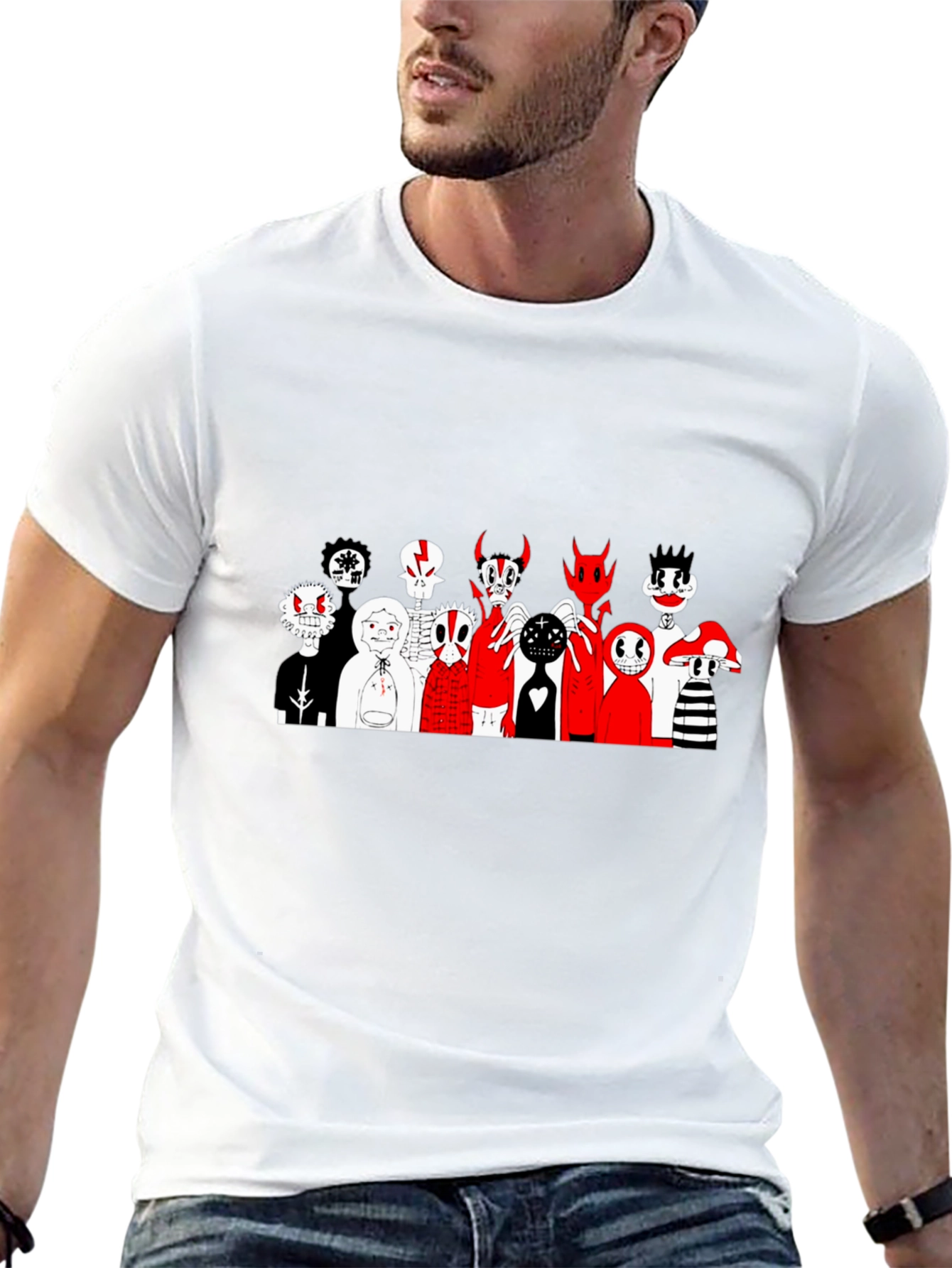 Black Graphic Print Tee: Spooky Cartoon Characters view 13