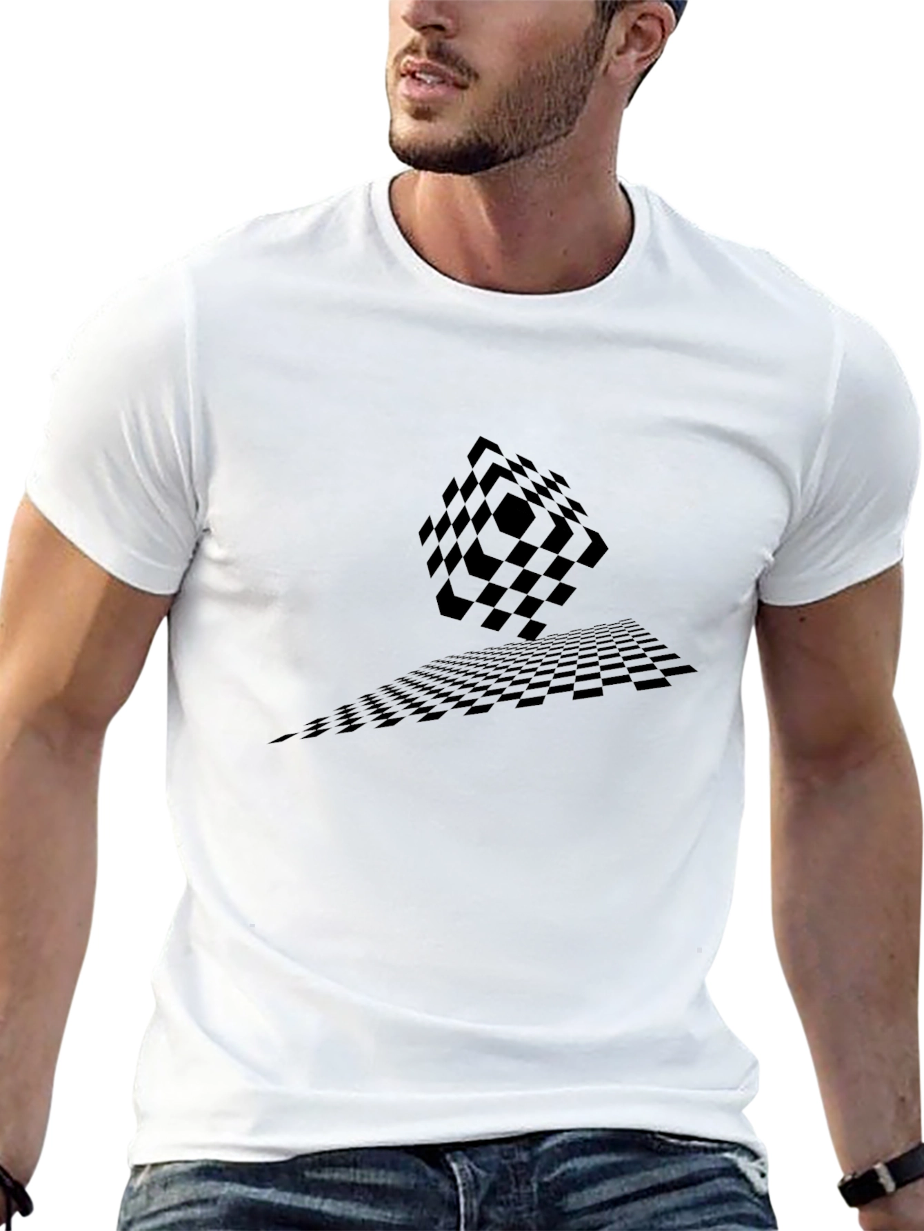 Black Abstract Checkerboard Tee - Men's Black Graphic T-Shirt view 13