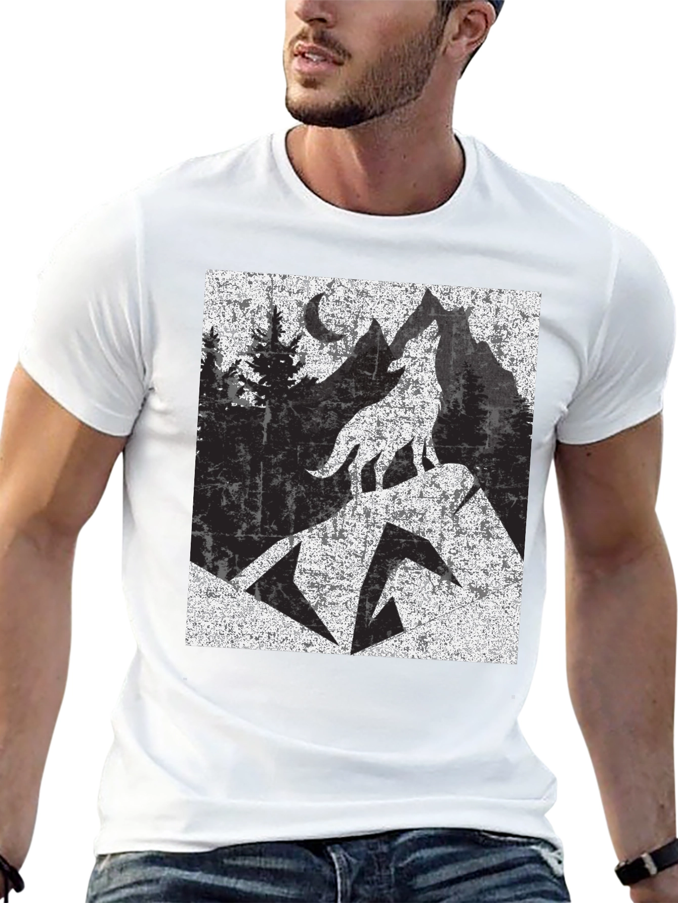 Black Wolf Howling at Moon Tee view 13