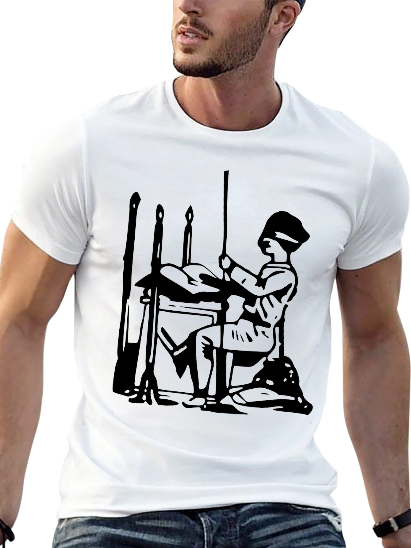 Black Silhouette Graphic Print Black Crew Neck T-Shirt view 13