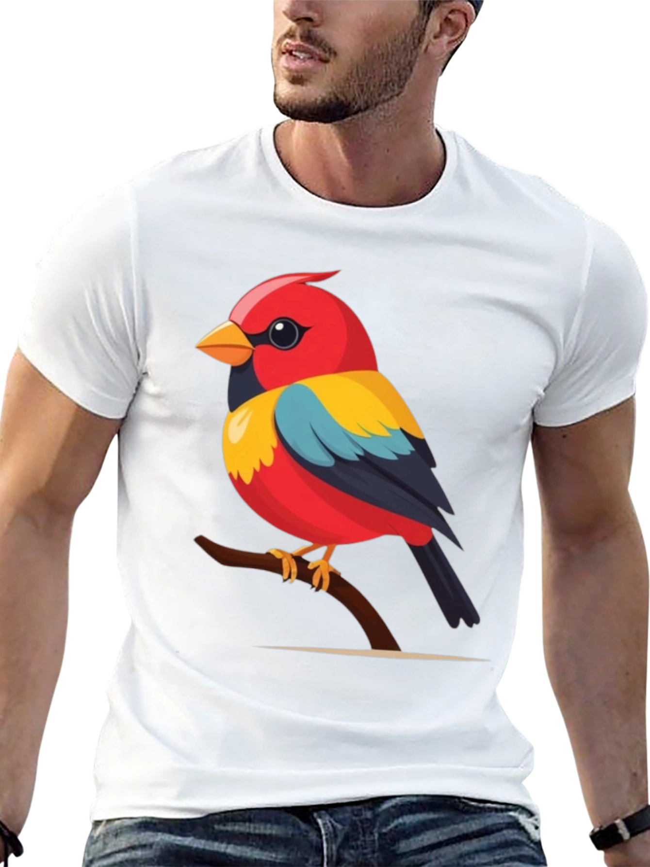 Black Bird on Branch Graphic Tee - Black Cotton Casual Shirt view 13