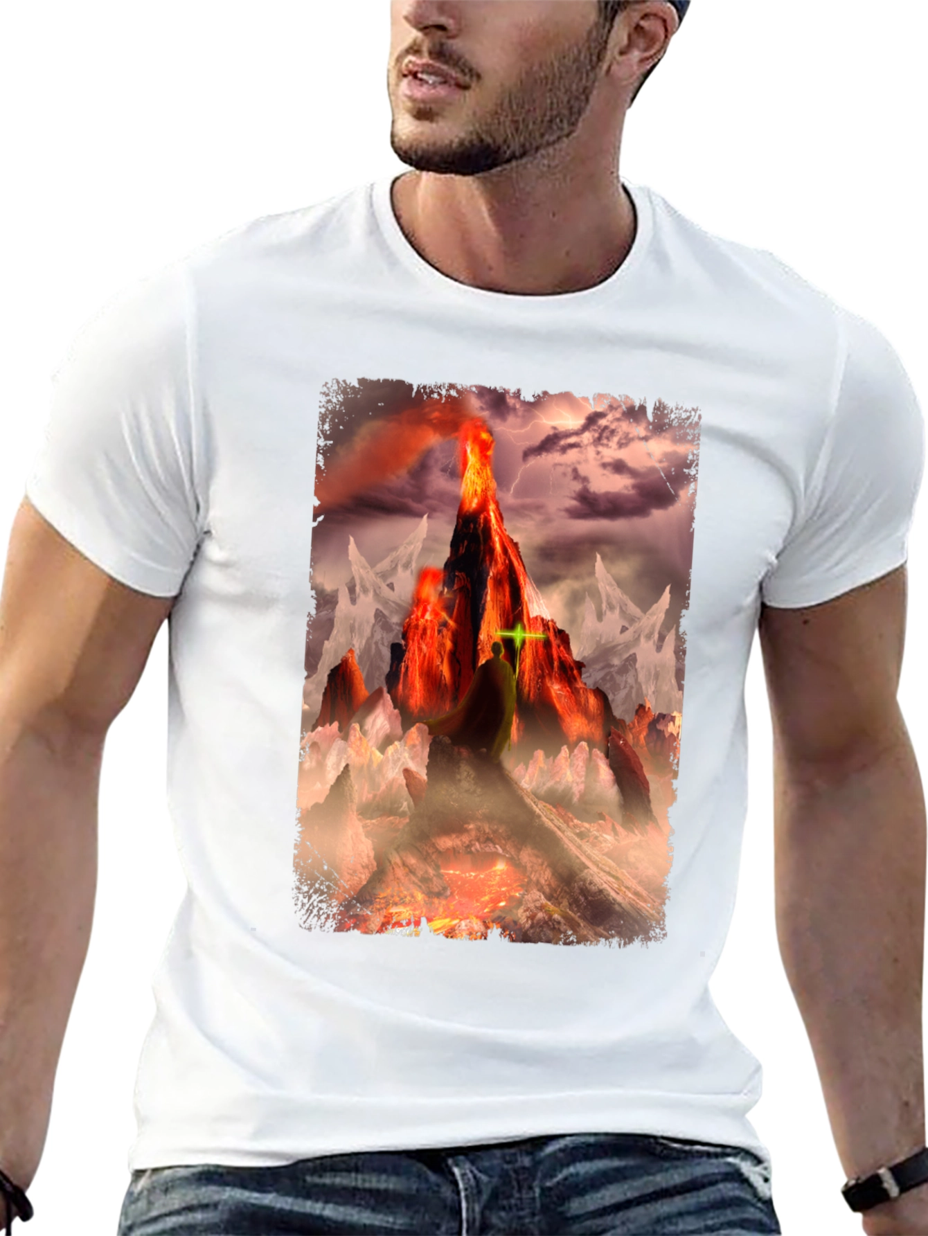 Black Volcano Fantasy Graphic T-Shirt - Dark Apparel view 13