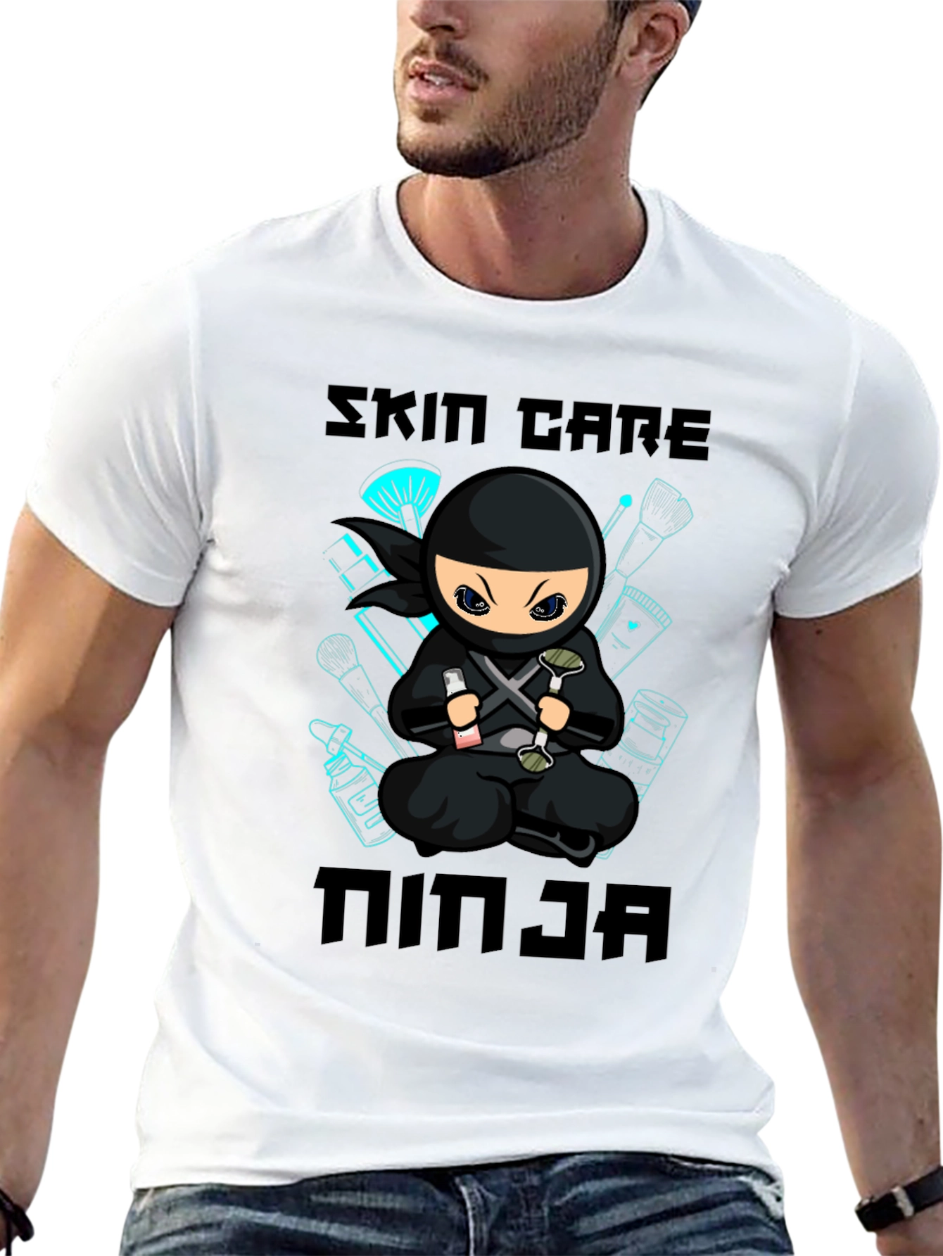 Black Skin Care Ninja T-Shirt - Black Cotton Graphic Tee view 13