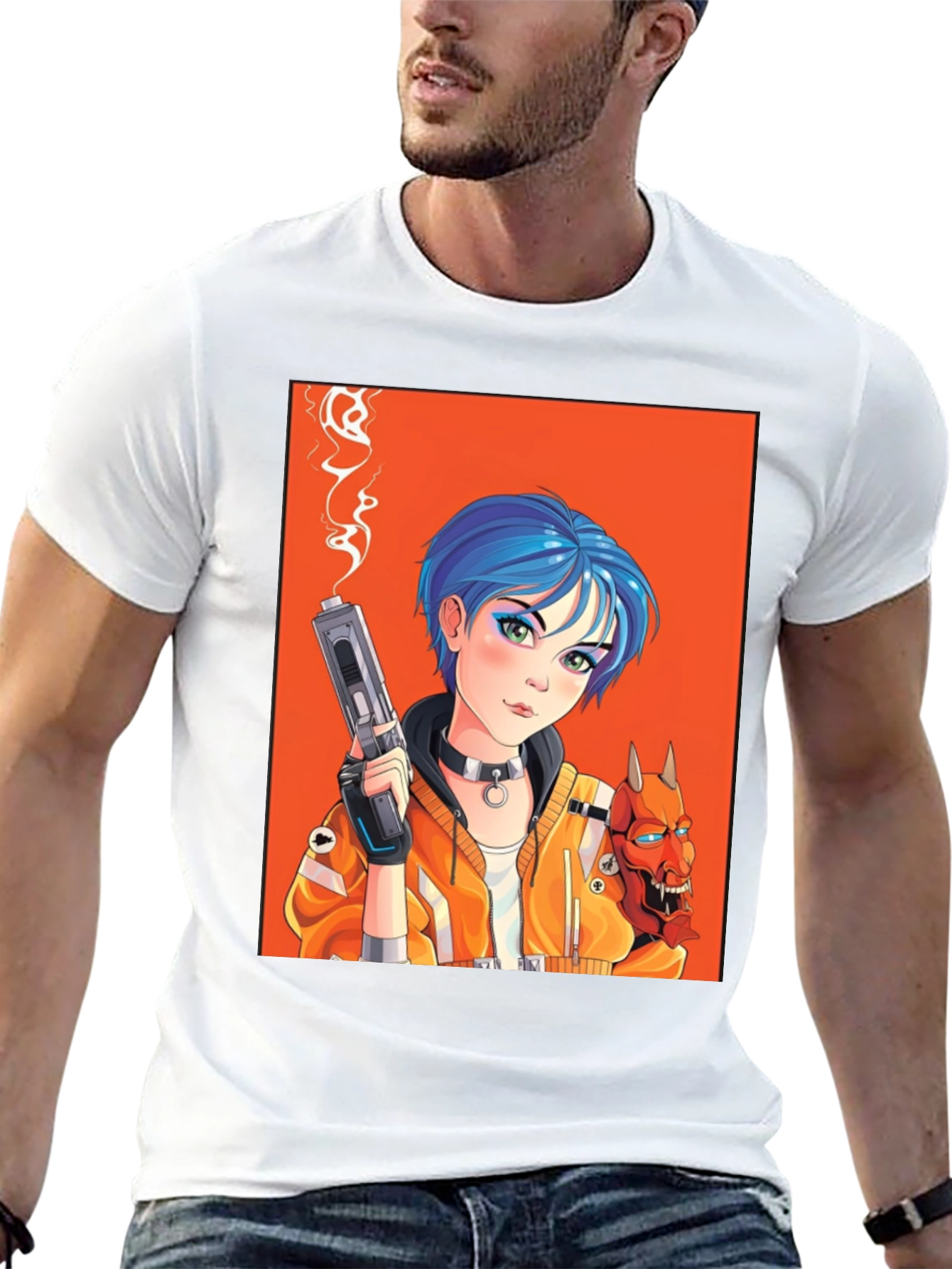 Black Anime Girl with Gun Black T-Shirt view 13