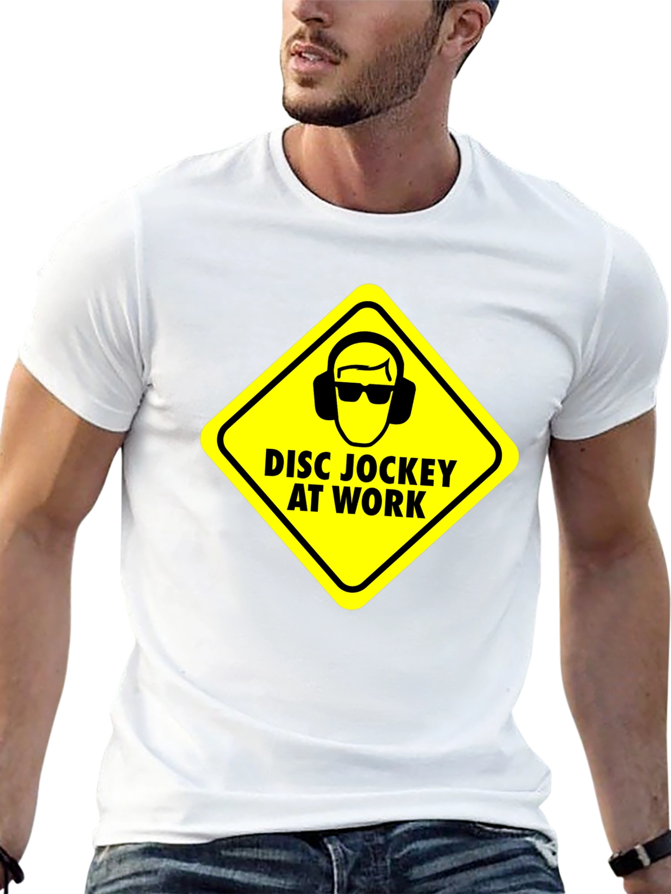 Black Disc Jockey at Work Warning T-Shirt - Black view 13