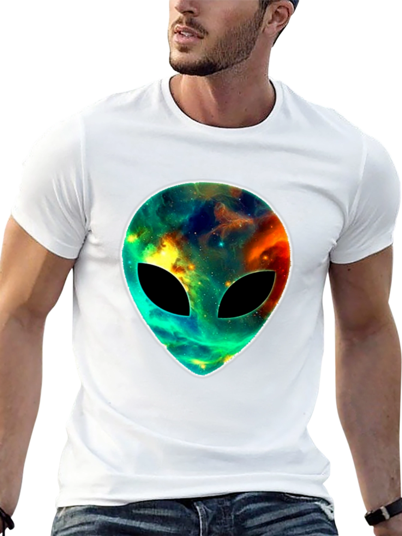 Black Cosmic Alien Head T-Shirt - Black Graphic Tee view 13