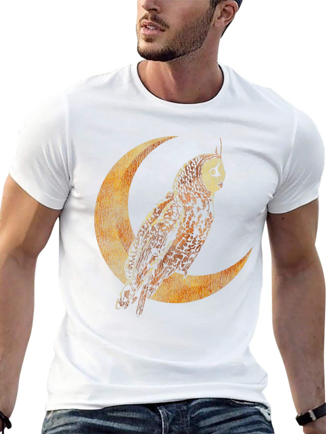 Black Owl on Crescent Moon Graphic Tee - Stylish Unisex T-Shirt view 13
