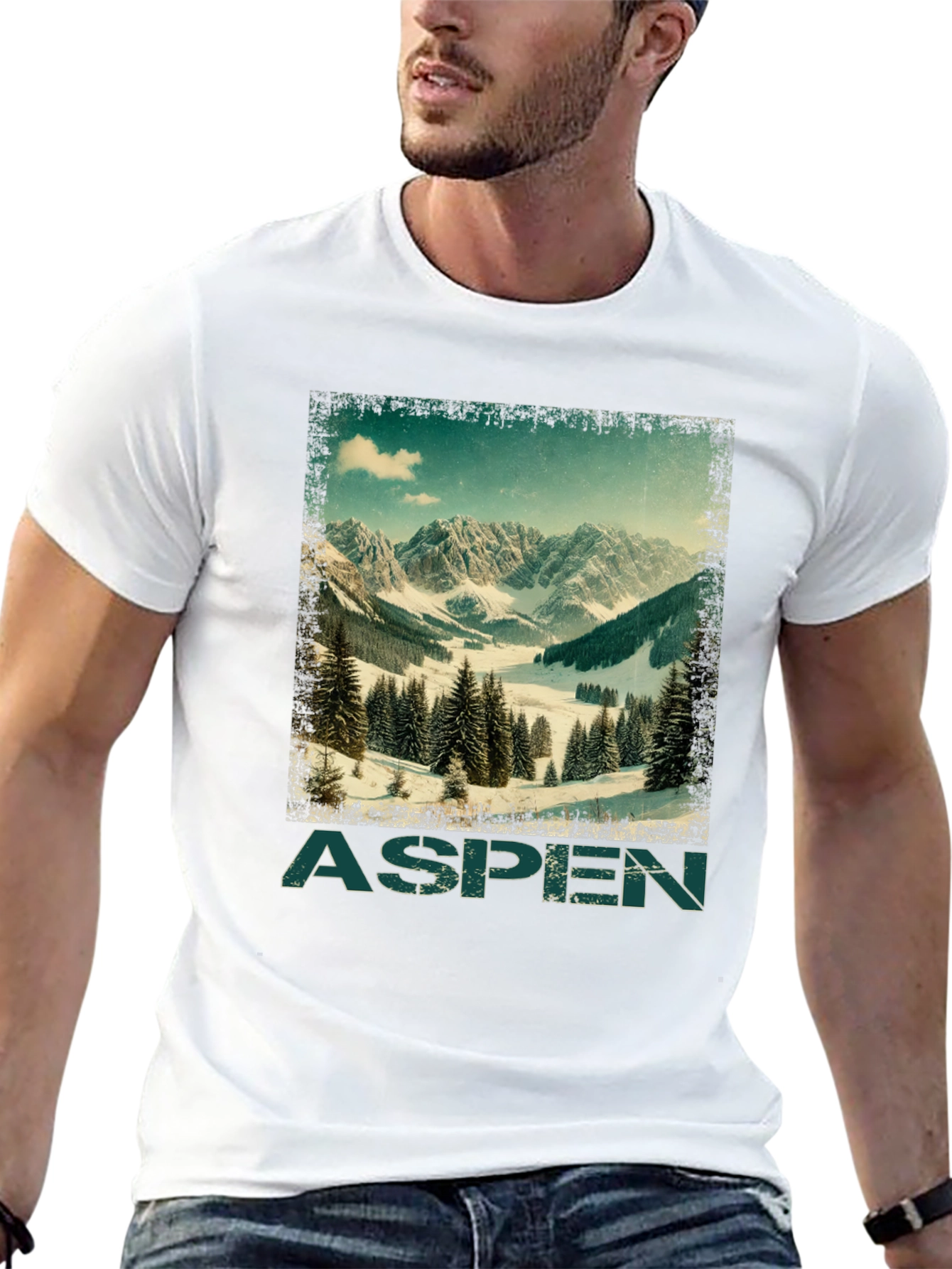 Black Aspen Mountain Graphic T-Shirt - Vintage Ski Design view 13