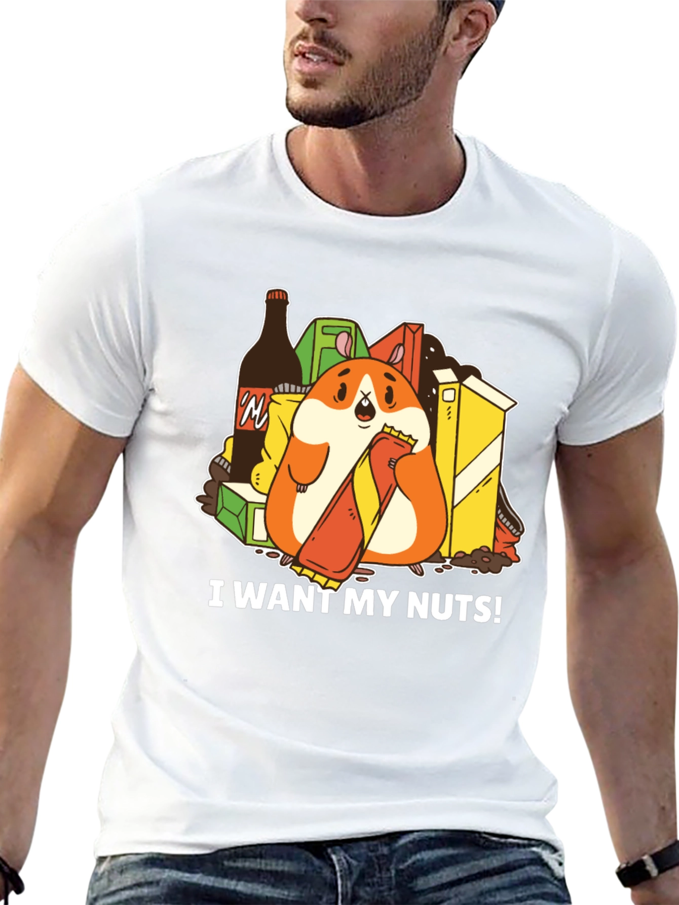 Black Funny Hamster 'I Want My Nuts!' Graphic T-Shirt view 13