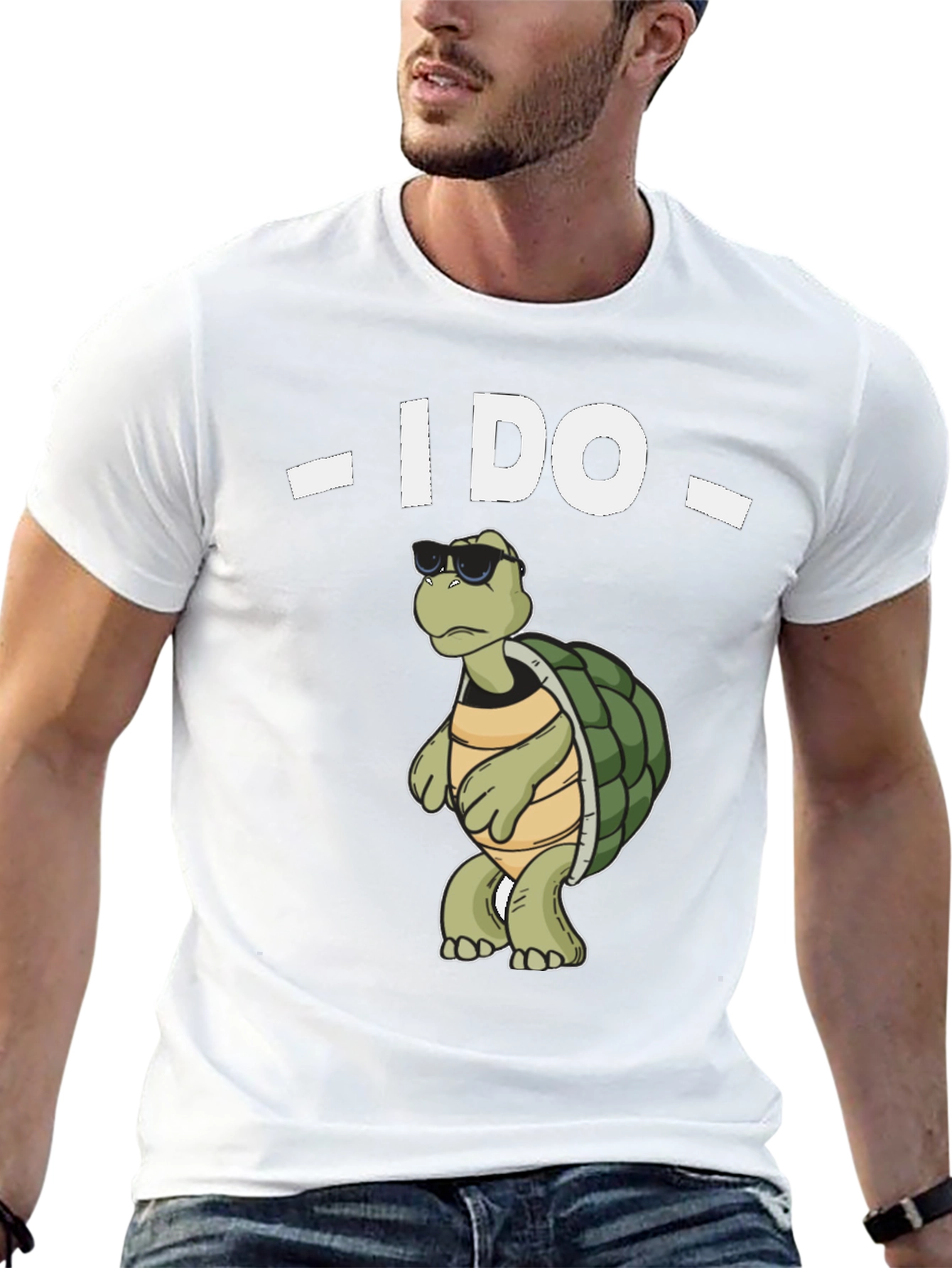 Black Cool Turtle "I Do" Black T-Shirt view 13