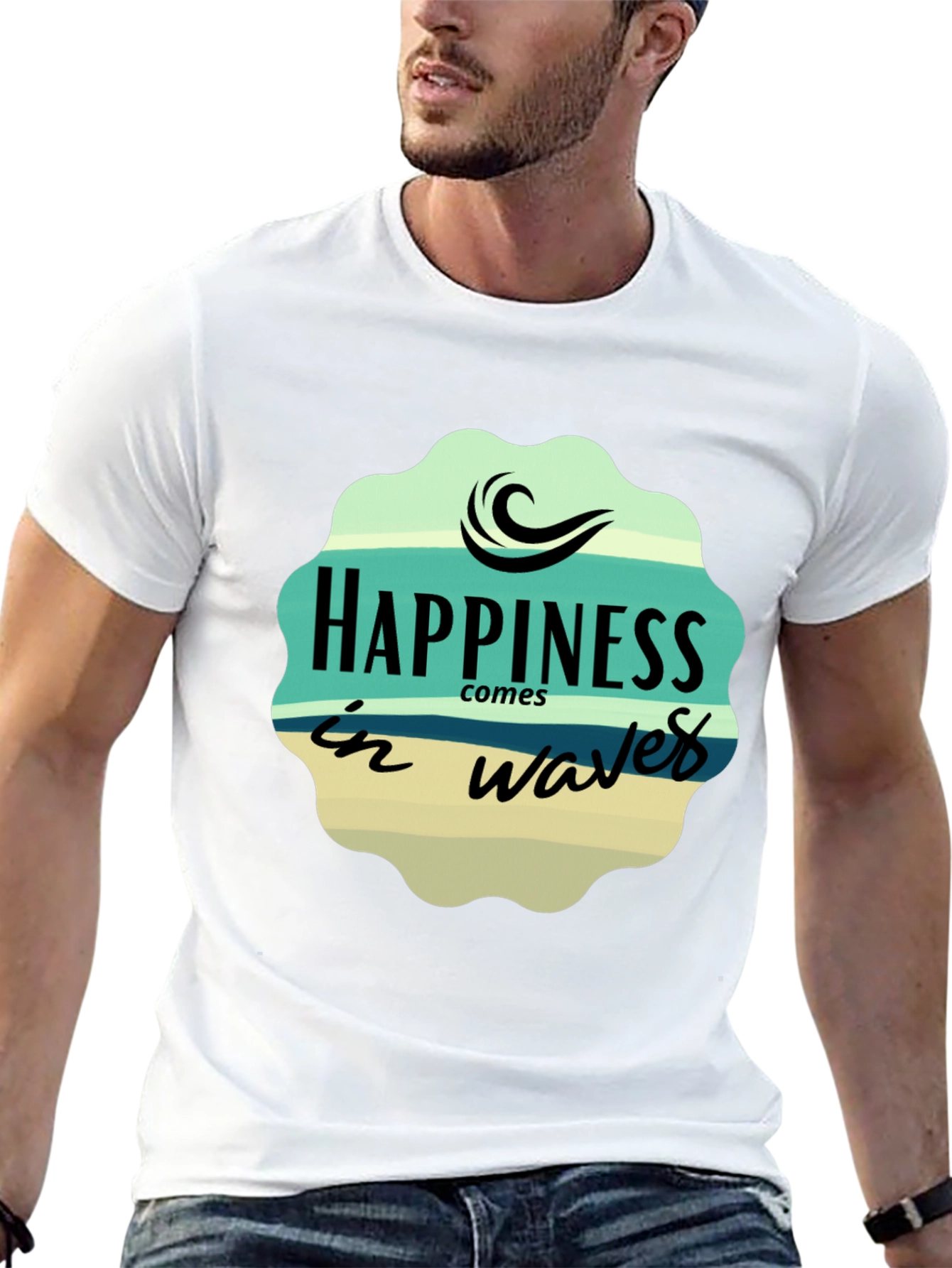 Black Happiness Comes in Waves Graphic T-Shirt view 13
