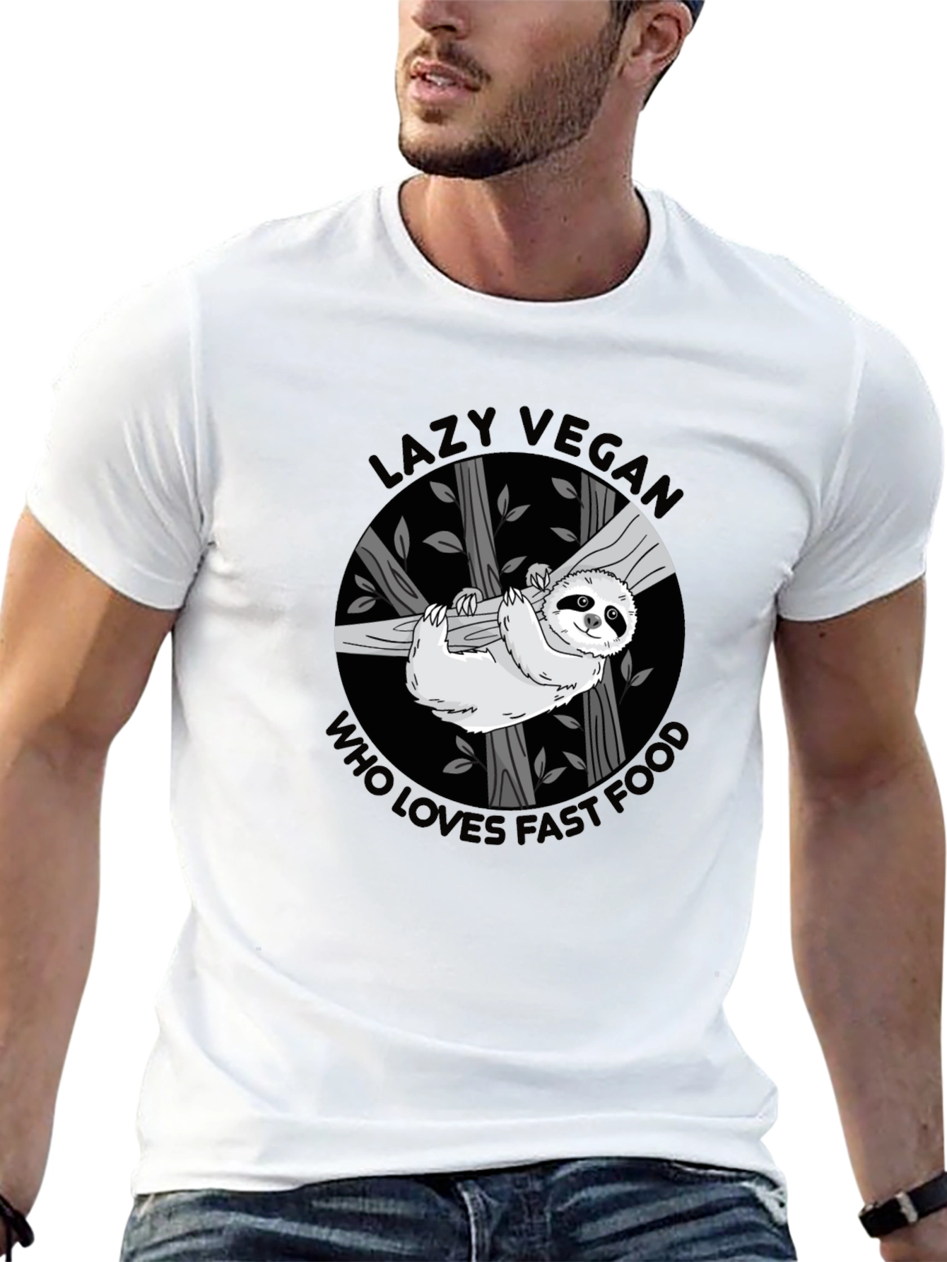 Black Lazy Vegan Fast Food Sloth Graphic Tee view 13