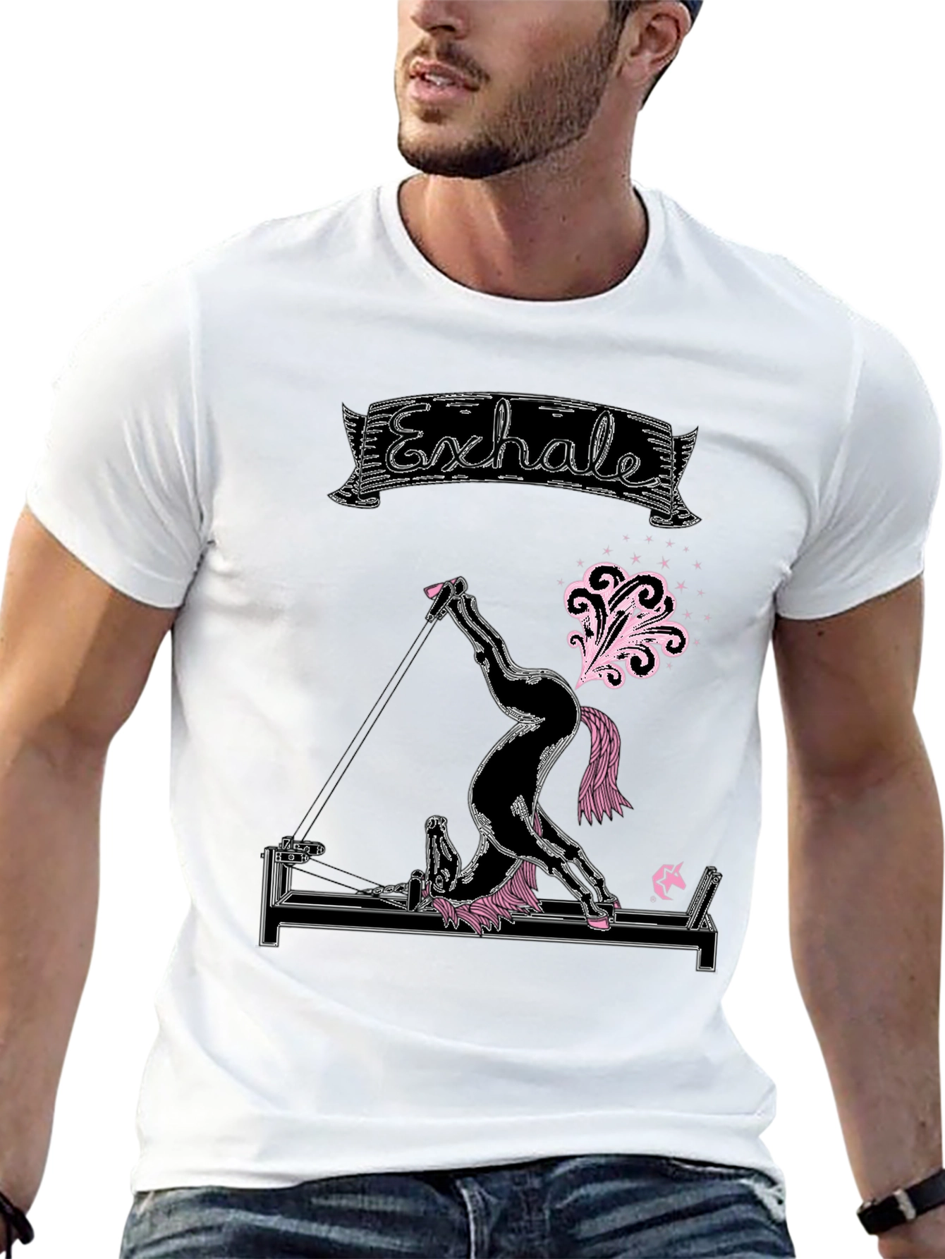 Black Exhale Pilates Horse T-Shirt Funny Exercise Graphic Tee view 13