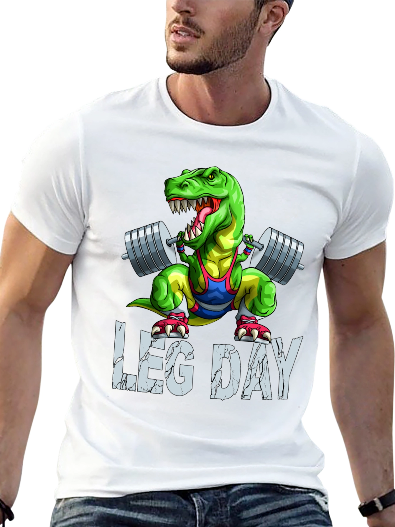 Black Dino Leg Day T-Shirt: Funny Gym Workout Tee view 13
