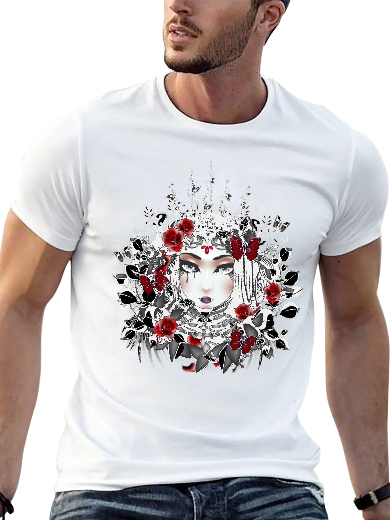 Black Gothic Queen T-Shirt - Floral Crown Design view 13