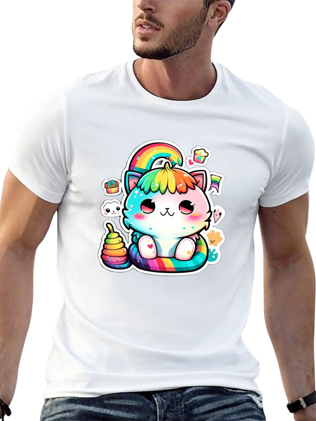 Black Rainbow Cat T-Shirt: Cute Kawaii Design view 13