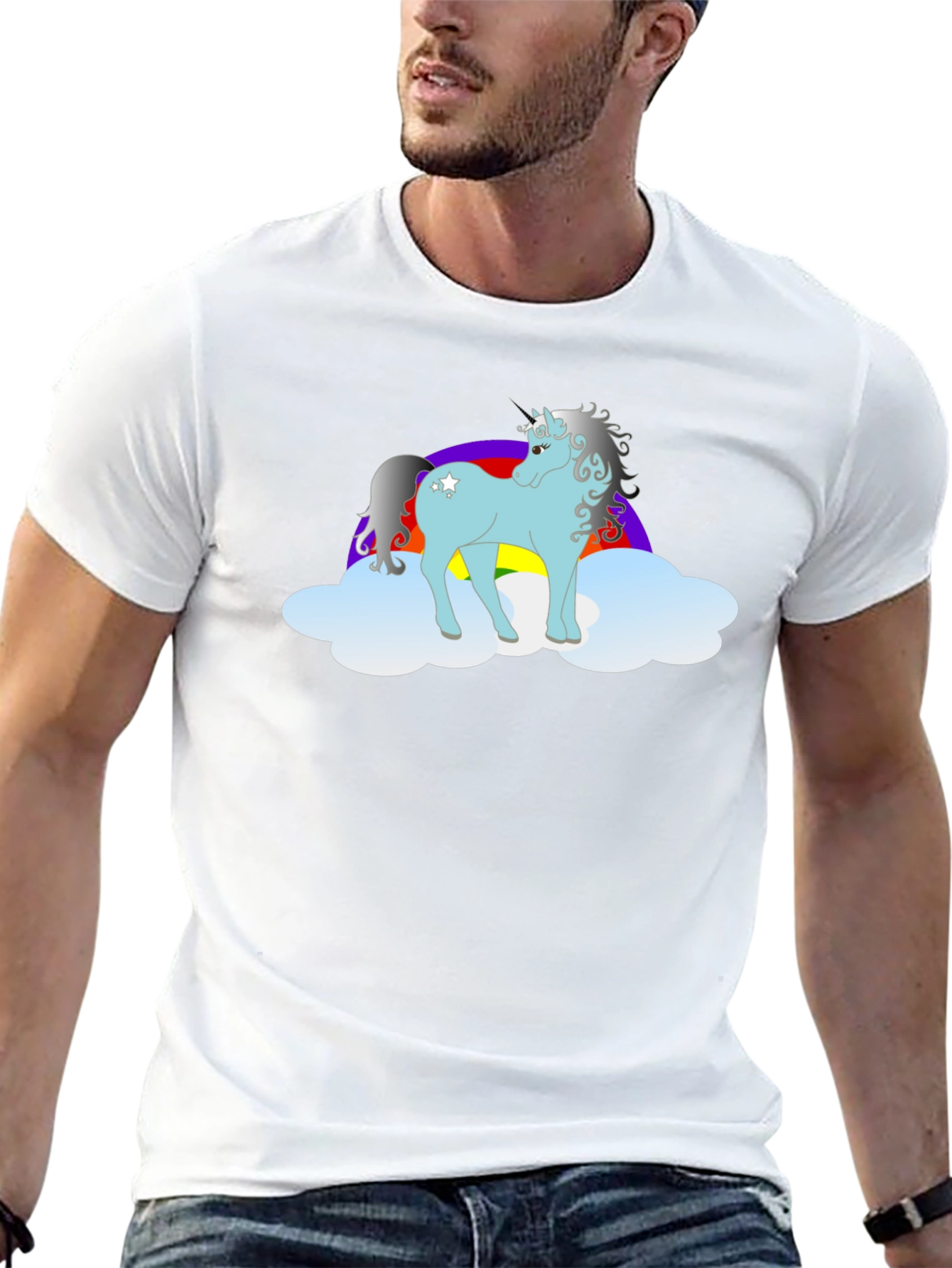 Black Unicorn Rainbow Cloud T-Shirt - Black Cotton Tee view 13
