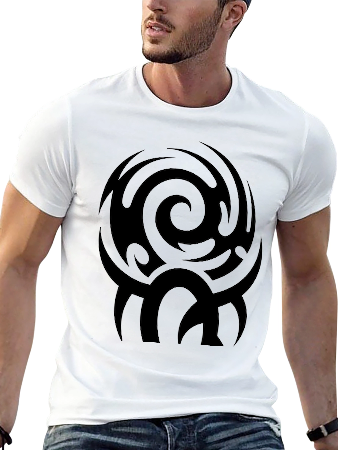 Black Men's Black Tribal Swirl Graphic Tee view 13