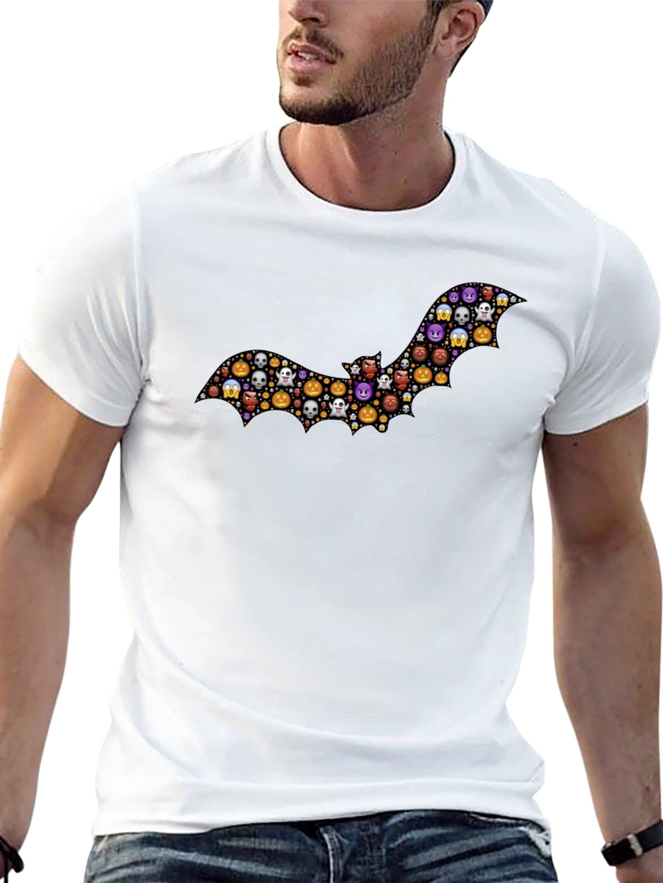 Black Halloween Emoji Bat T-Shirt view 13