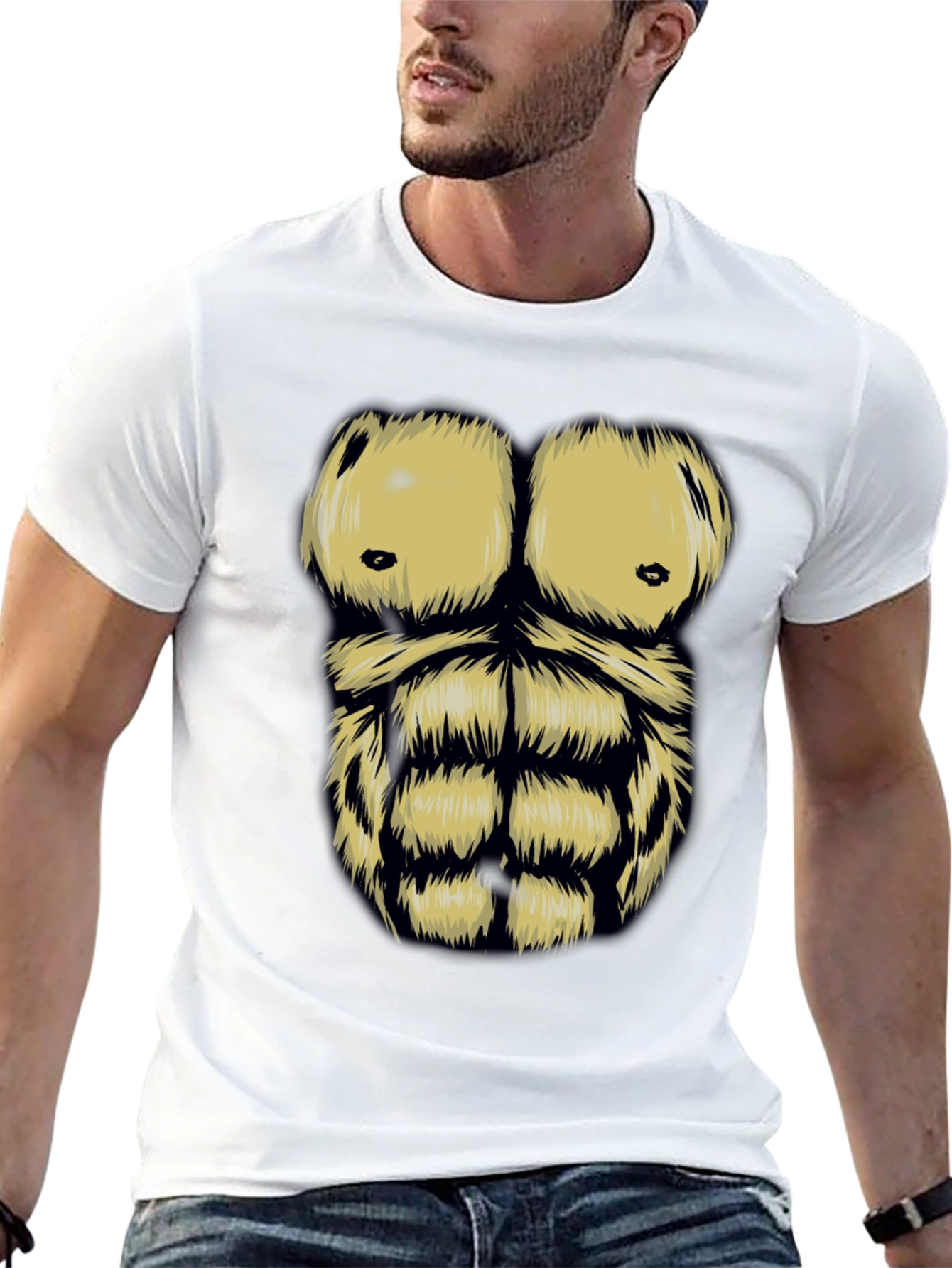 Black Funny Muscle Chest T-Shirt - Costume Tee view 13