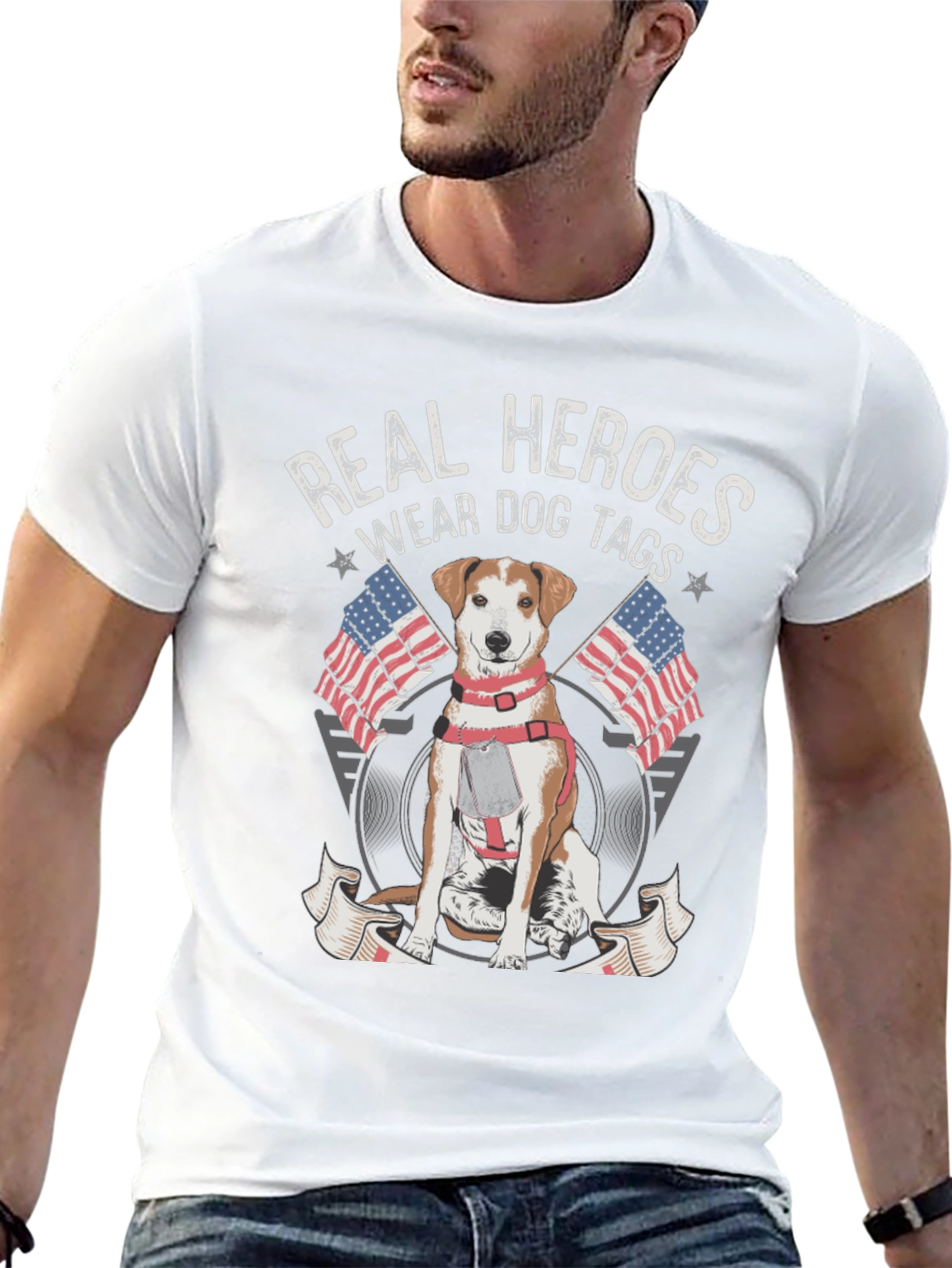 Black Real Heroes Wear Dog Tags T-Shirt view 13