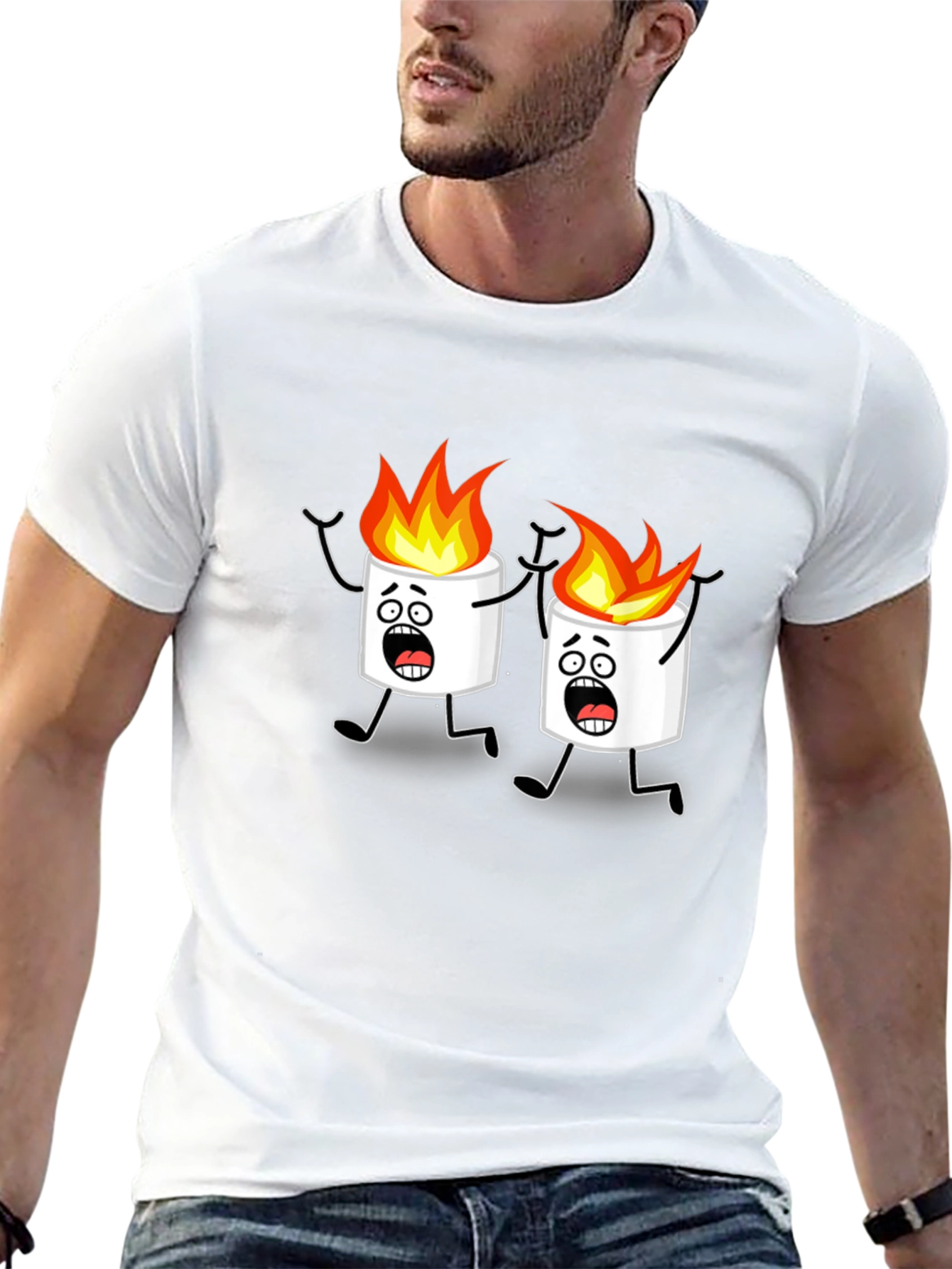 Black Scared Marshmallow Cartoon Graphic Black Tee view 13