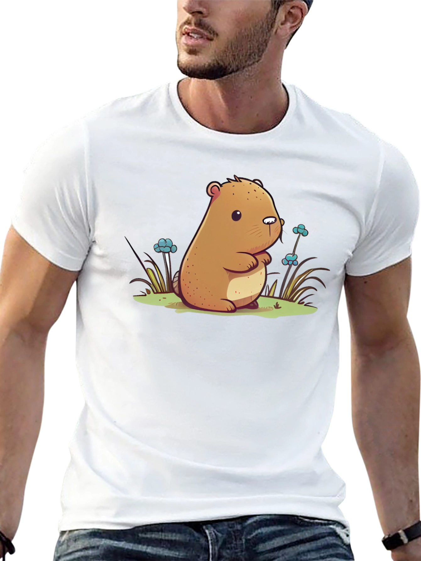 Black Cute Cartoon Beaver Graphic T-Shirt view 13