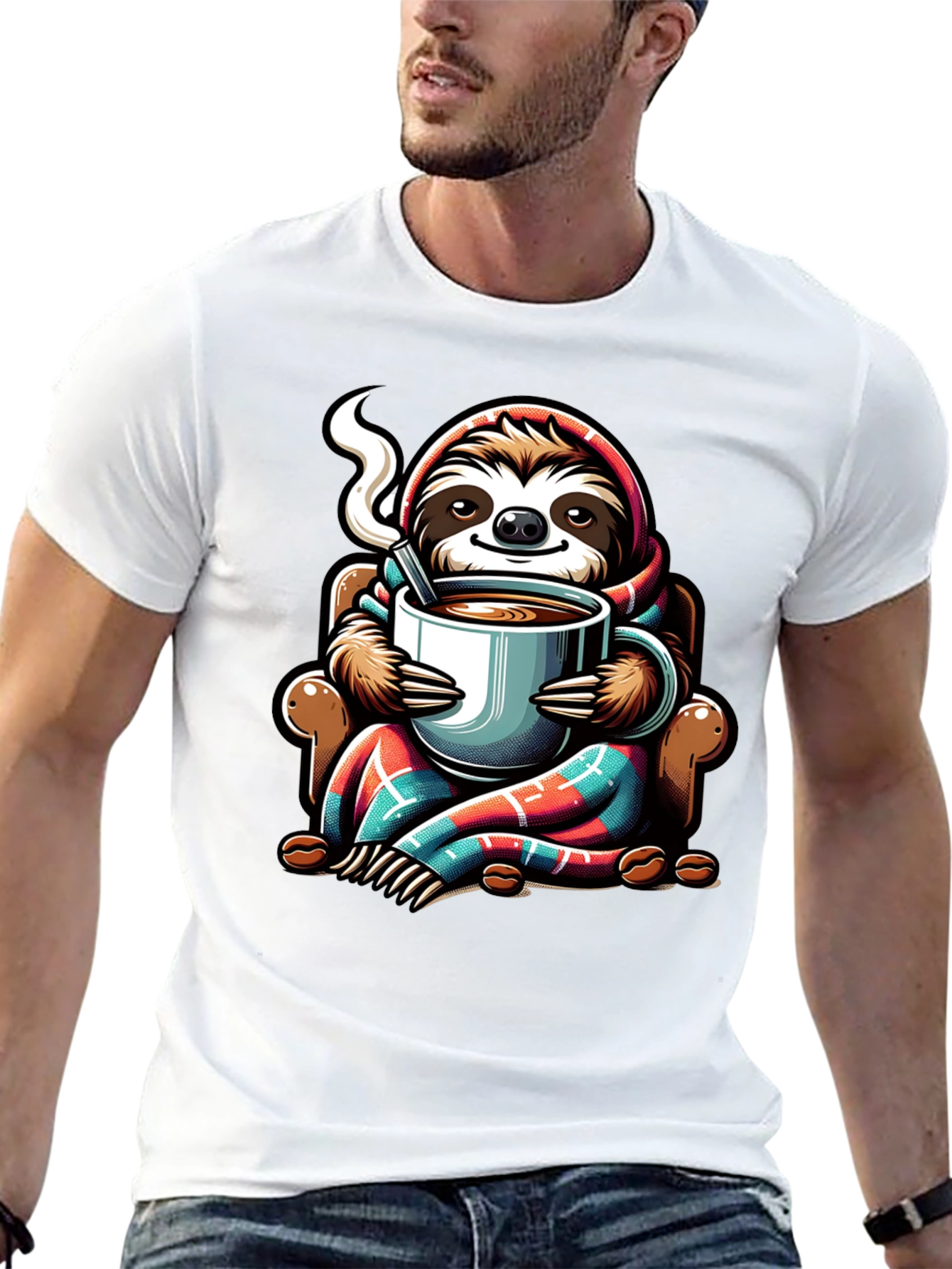 Black Cozy Sloth Coffee Lover T-Shirt view 13