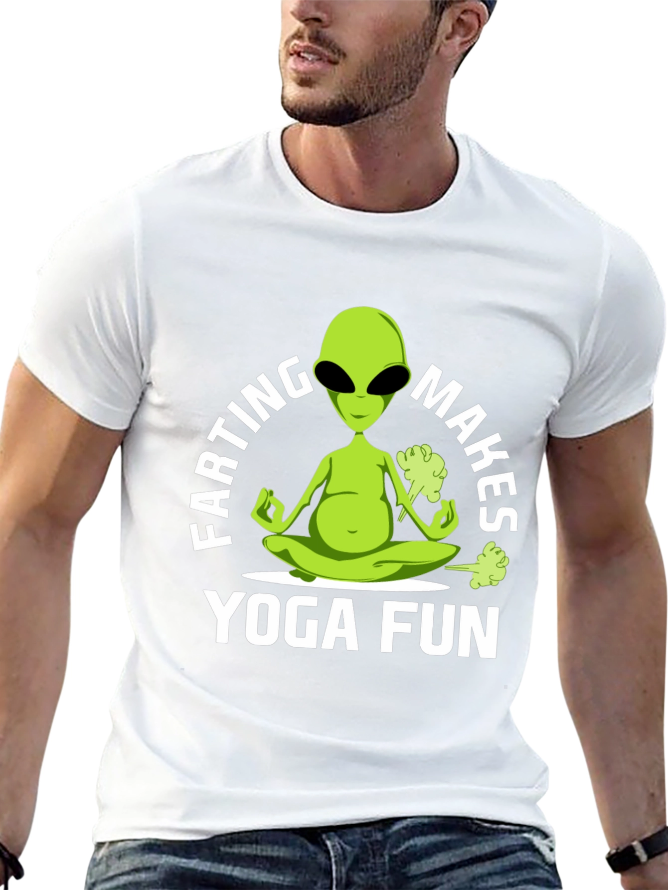 Black Farting Alien Yoga Funny T-Shirt view 13