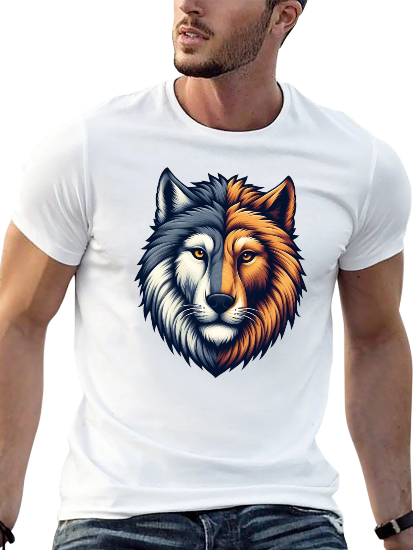 Black Two-Faced Wolf Graphic T-Shirt - Black view 13