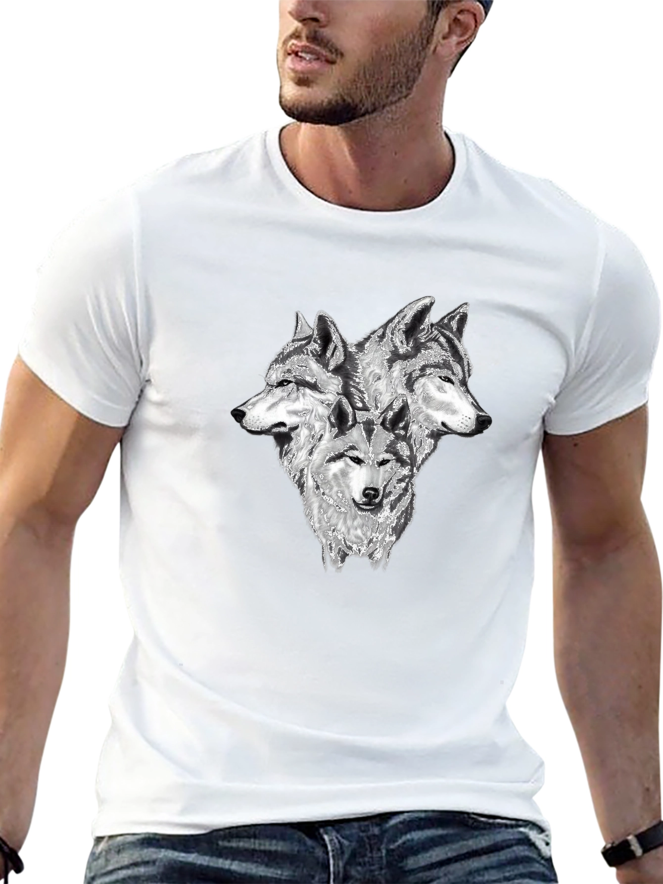 Black Three Wolf Head Graphic T-Shirt - Black view 13