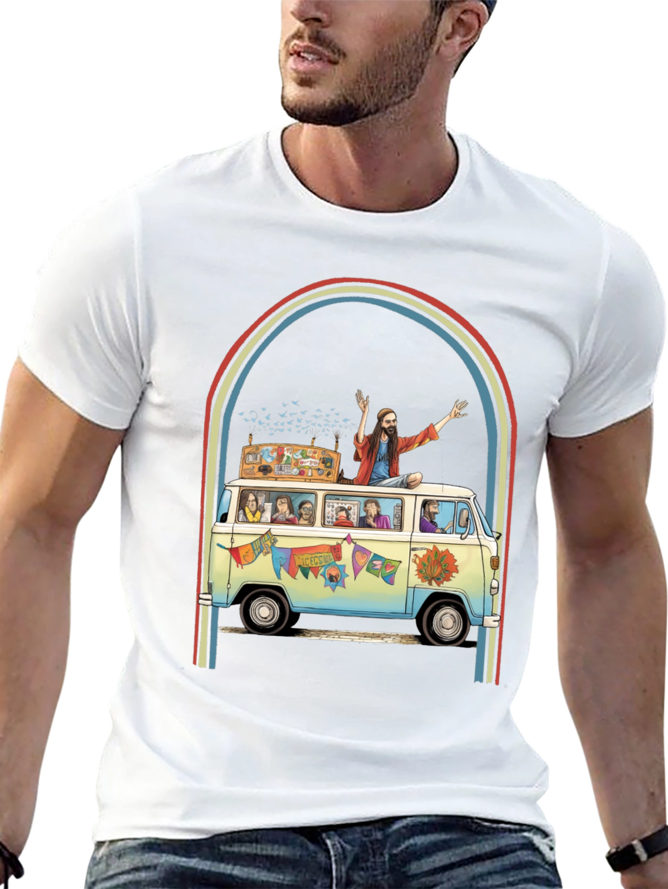 Black Hippie Bus T-Shirt - Groovy Retro Style view 13