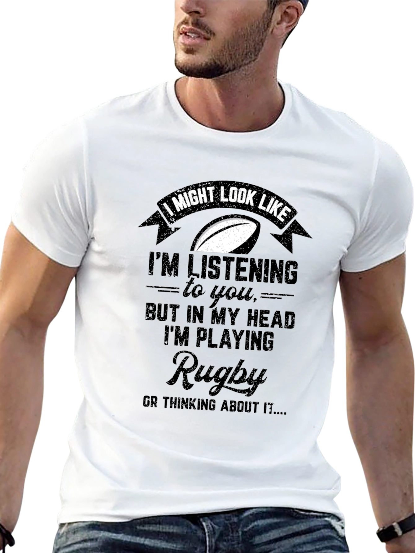 Black Rugby Player T-Shirt Funny Sport Tee view 13