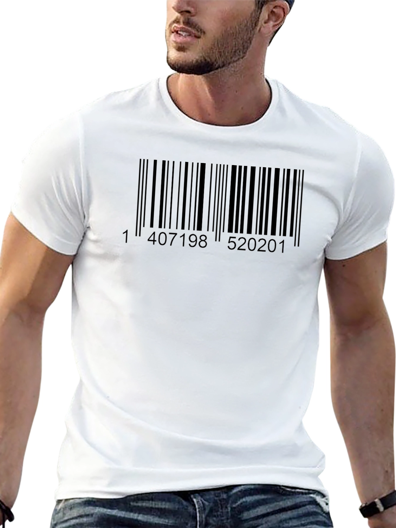 Black Barcode Graphic Print T-Shirt - Black Crew Neck Tee view 13