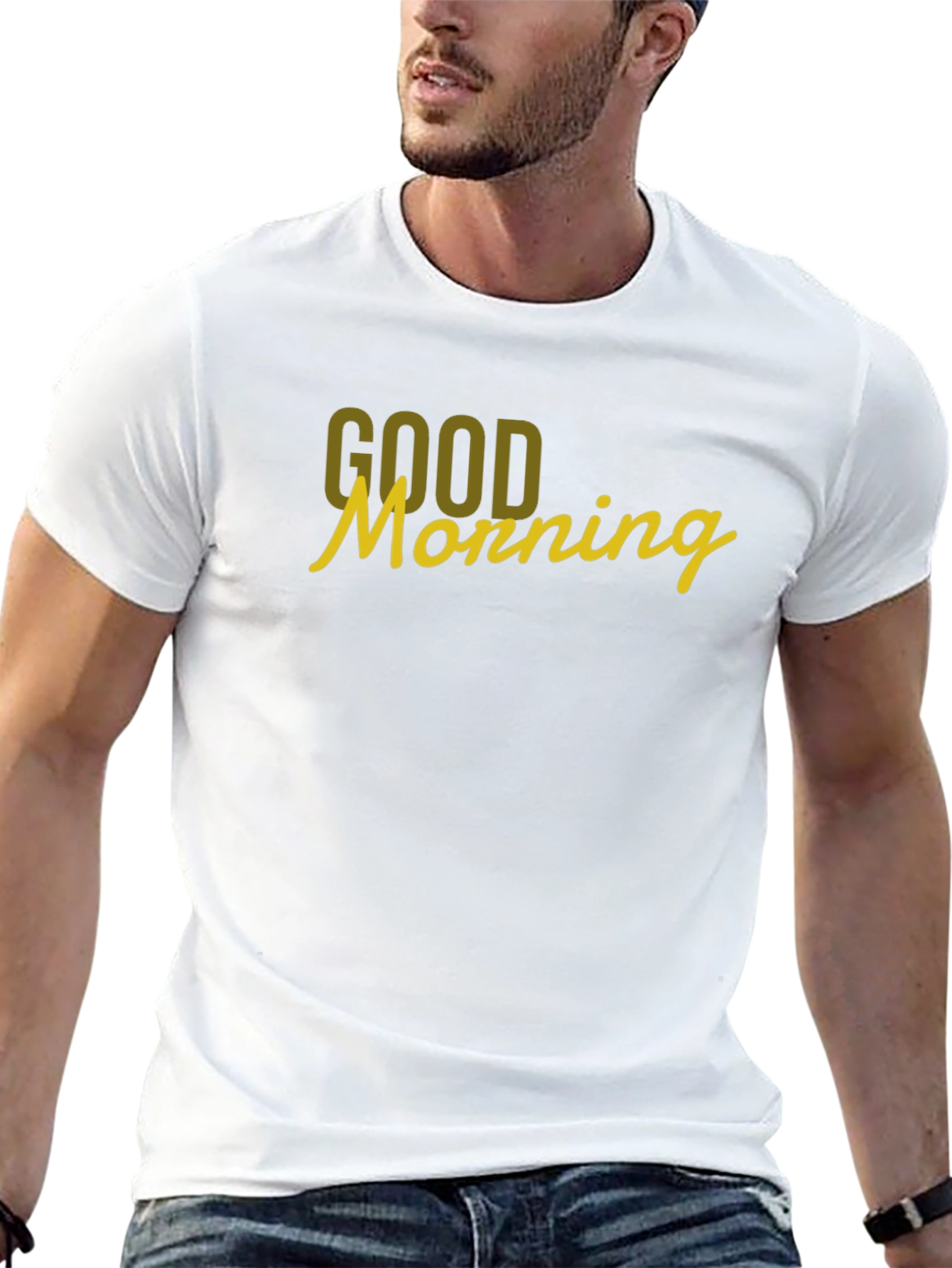 Black Good Morning Graphic Tee - Black Cotton T-Shirt view 13