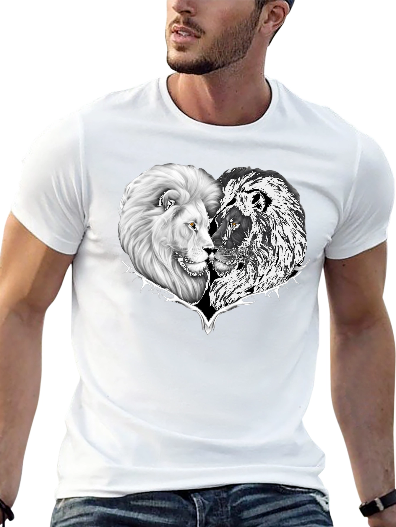 Black Yin Yang Lion Heart Graphic Tee - Black view 13