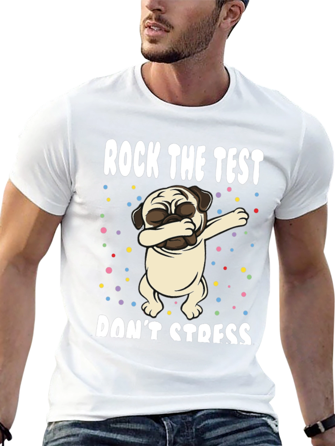 Black Rock The Test Funny Pug T-Shirt view 13