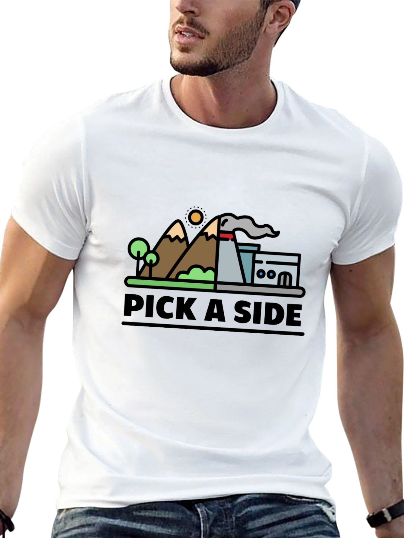 Black Pick A Side Graphic Tee - Nature vs Industry T-Shirt view 13
