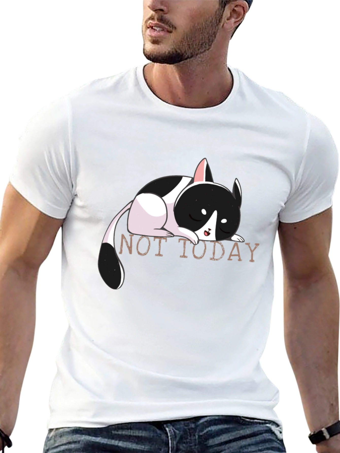 Black Not Today Cat Graphic Tee - Black Cotton T-Shirt view 13