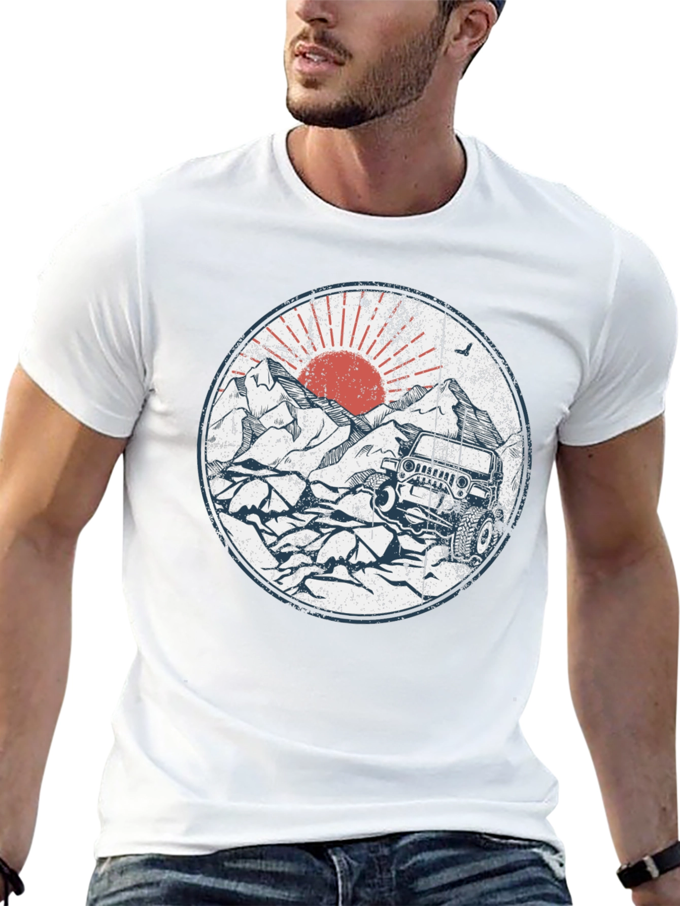 Black Off-Road Adventure Tee - Mountain Sunset Jeep Design view 13