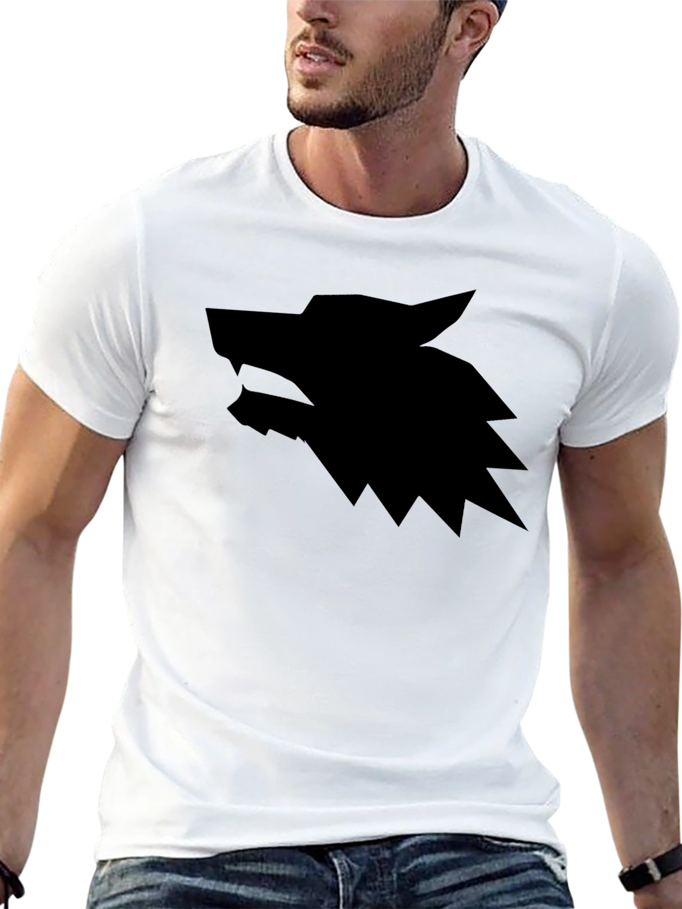 Black Men's Black Wolf Graphic T-Shirt view 13