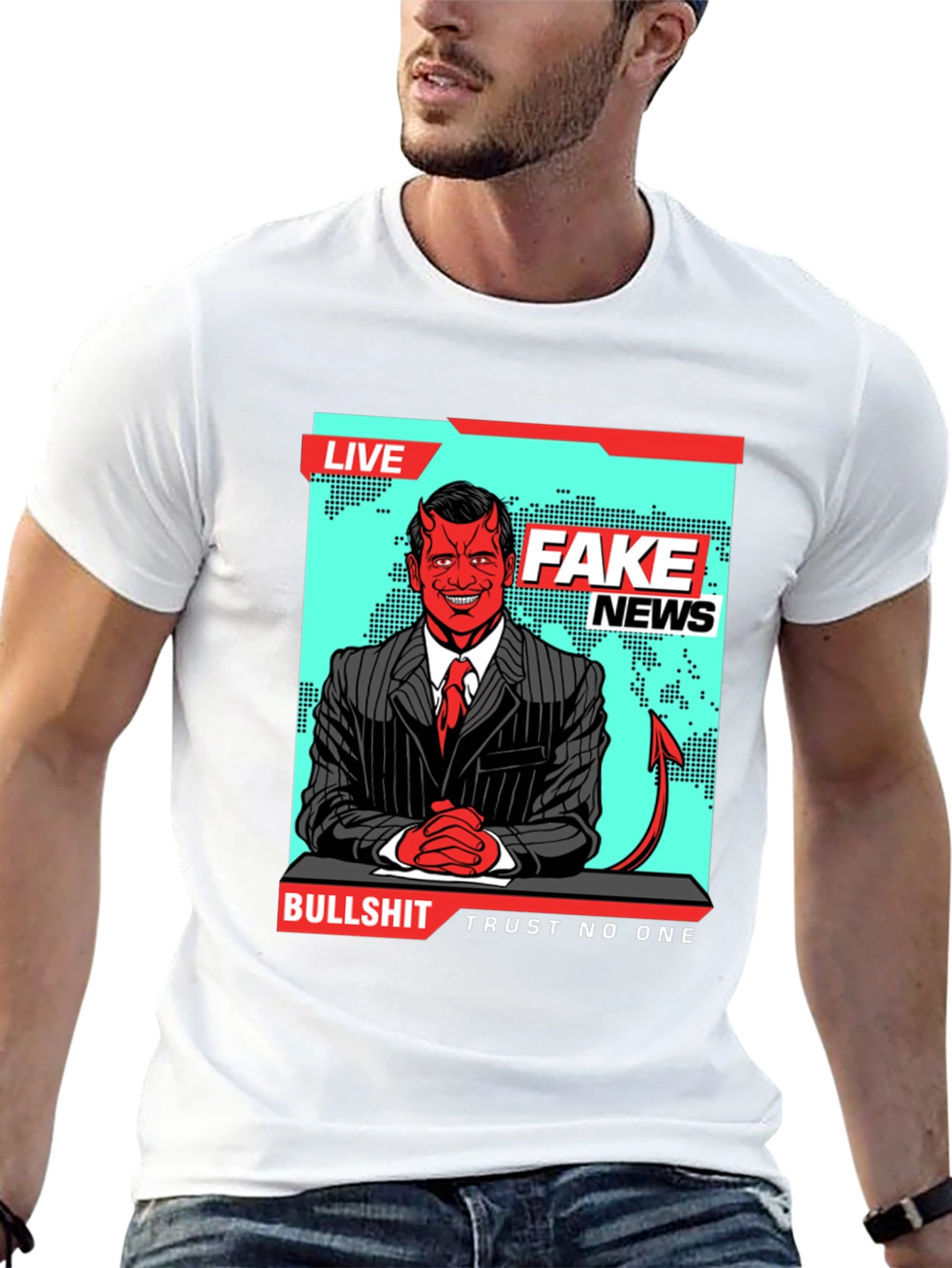 Black Fake News Devil T-Shirt - Trust No One view 13