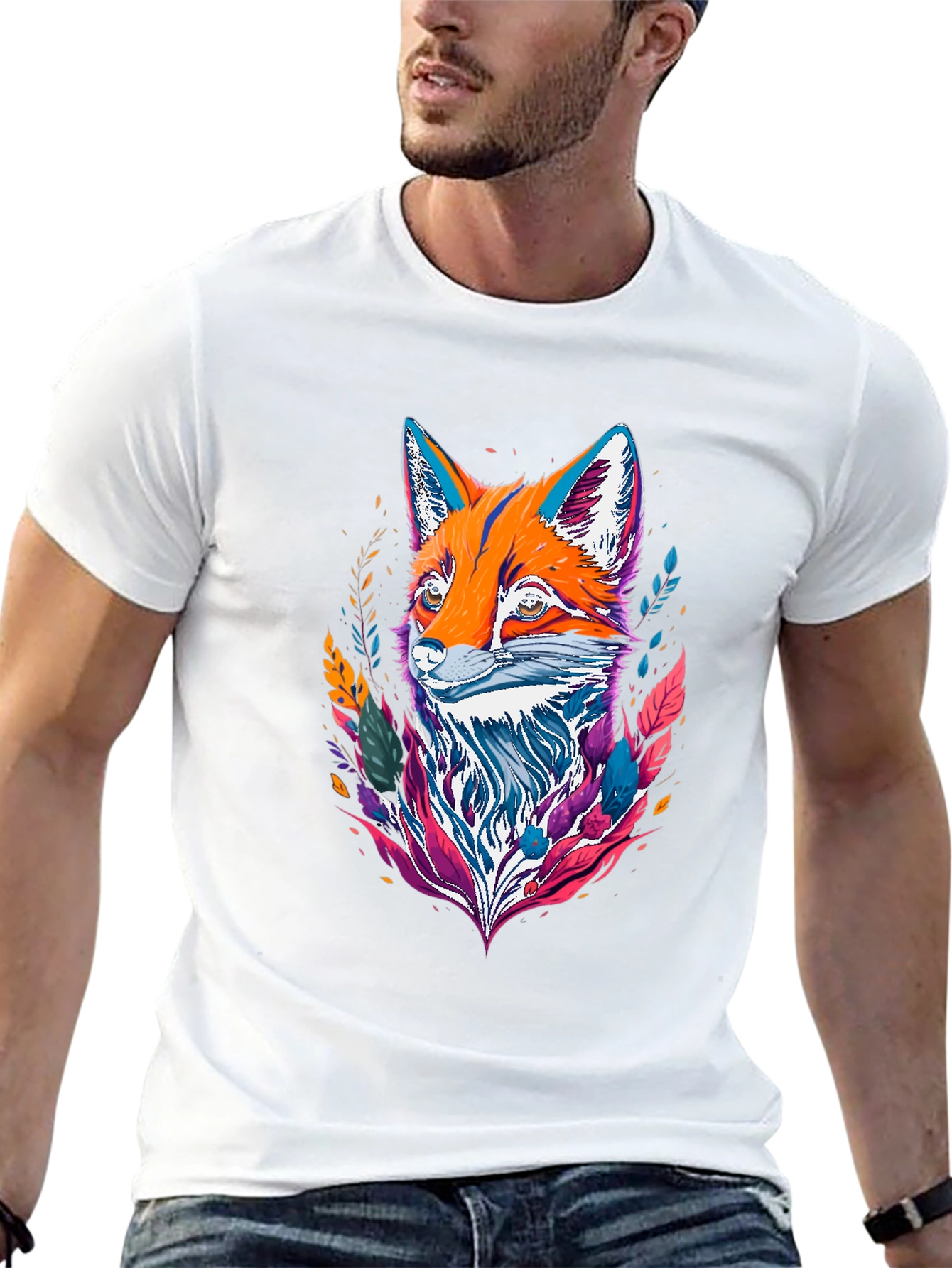 Black Abstract Fox Graphic Tee - Vivid Print view 13