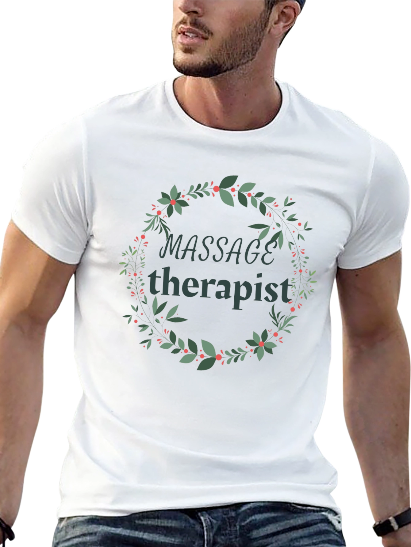 Black Massage Therapist Floral Wreath T-Shirt view 13